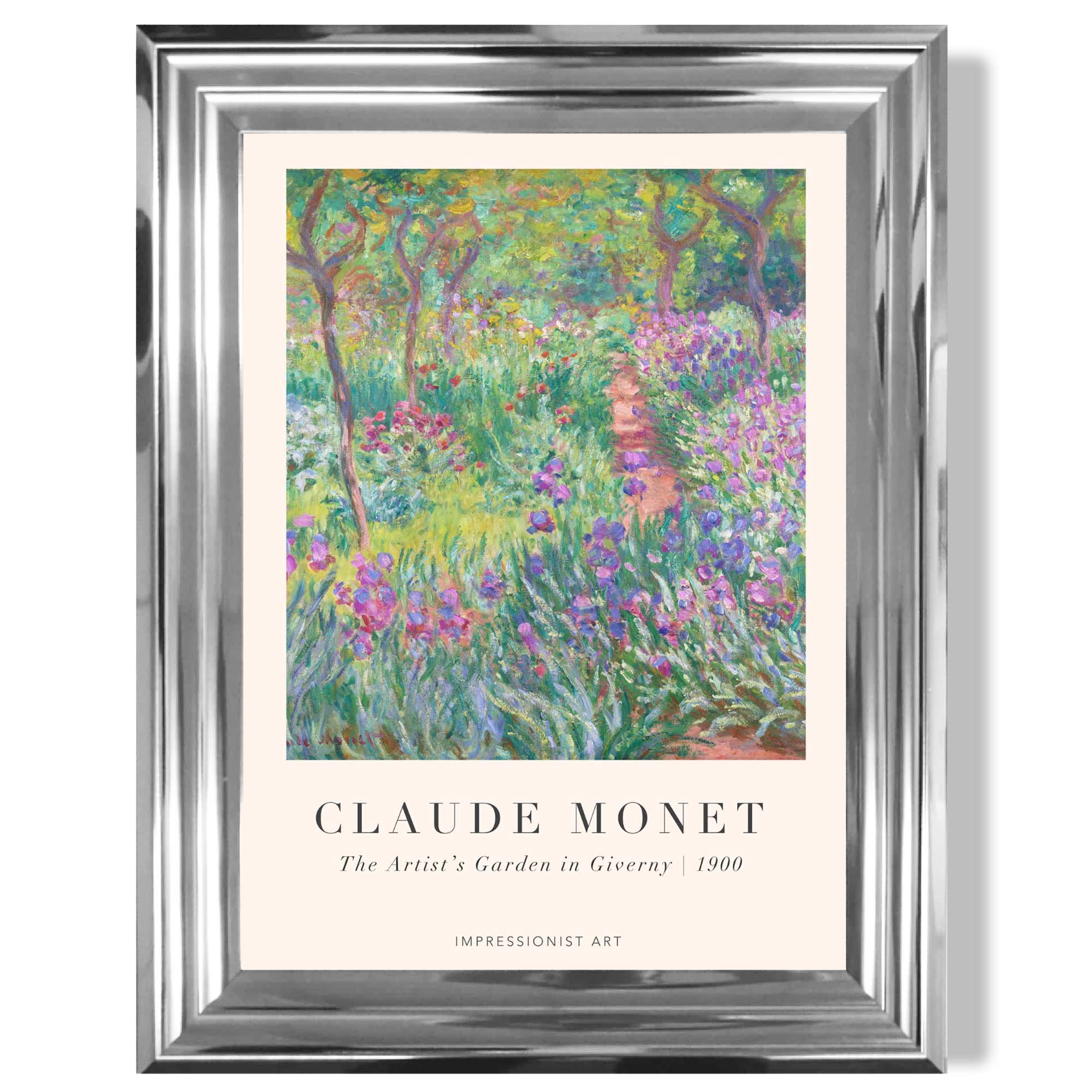Claude Monet Artist's Garden Giverny print in Chrome Glossy Frame