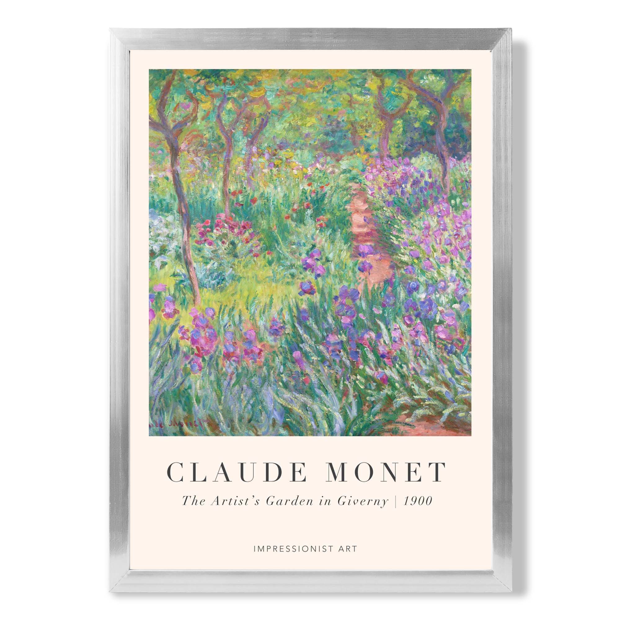 Claude Monet Artist's Garden Giverny print in Silver Wooden Frame
