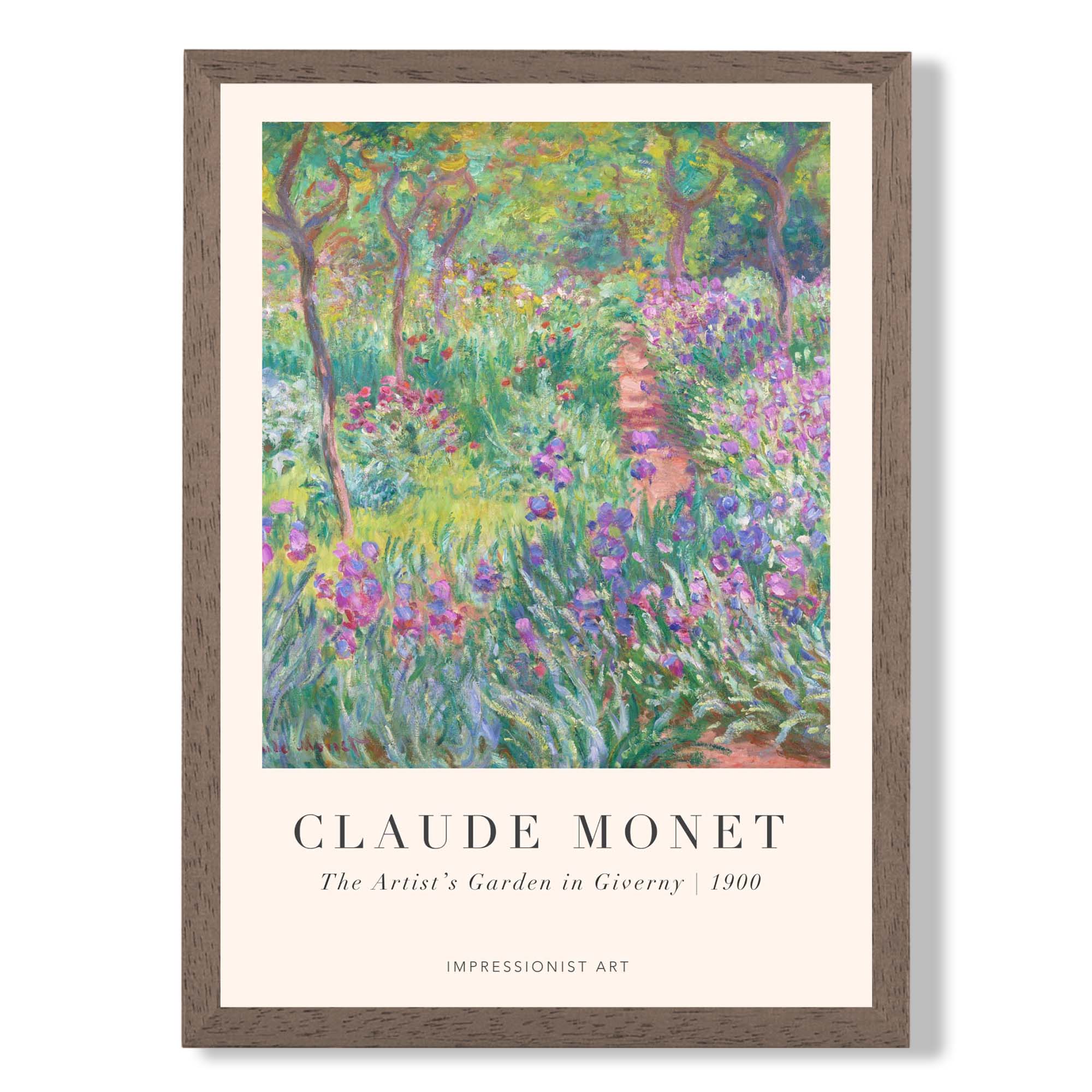 Claude Monet Artist's Garden Giverny print in Walnut Wooden Frame