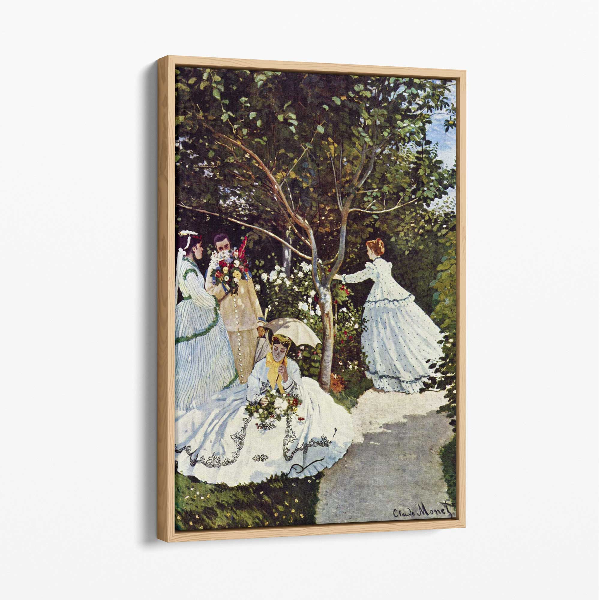 Claude Monet Women in the Garden Canvas Art Print with Oak Float Frame