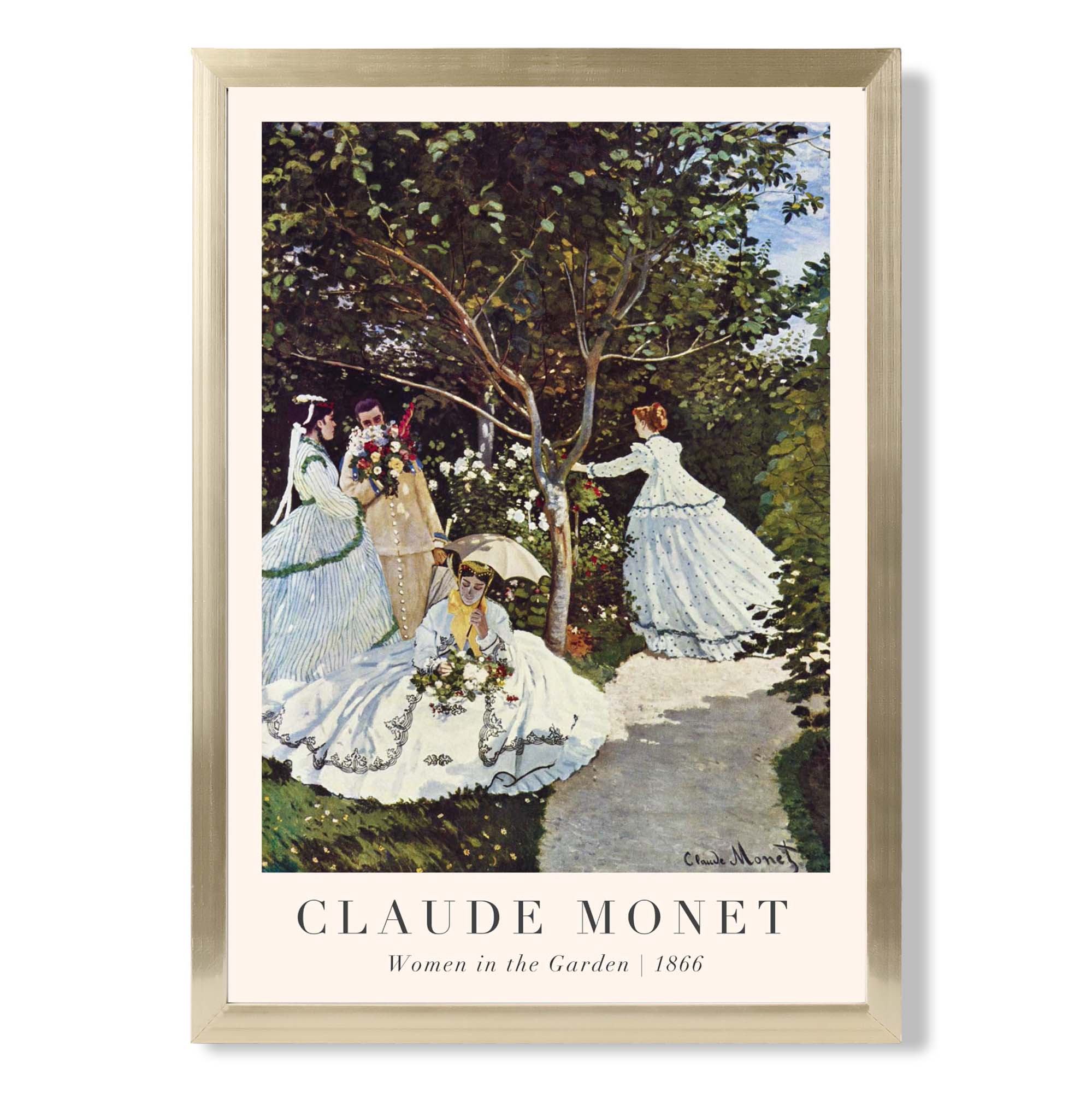 Claude Monet Women in the Garden print in Gold Wooden Frame