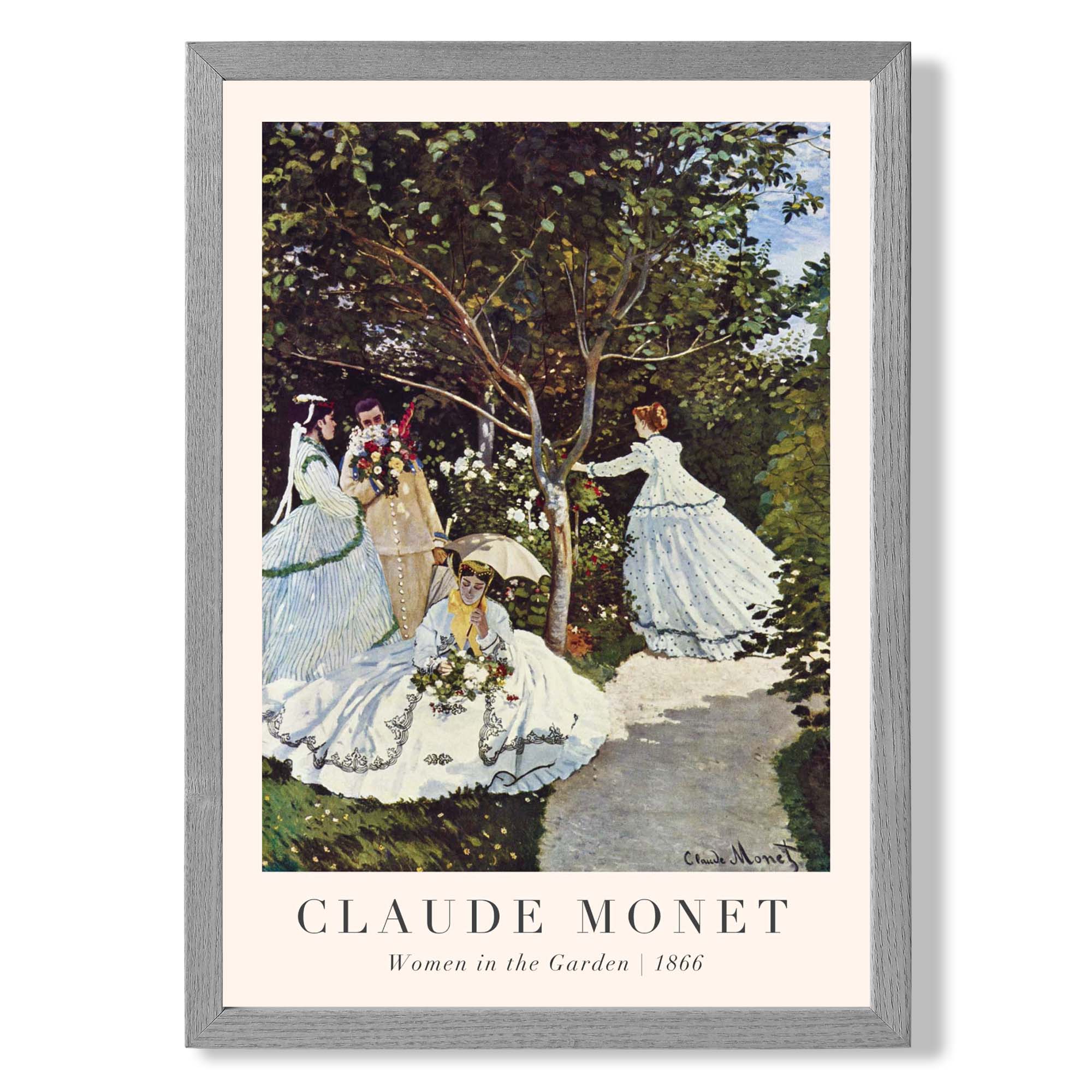 Claude Monet Women in the Garden print in Light Grey Wooden Frame