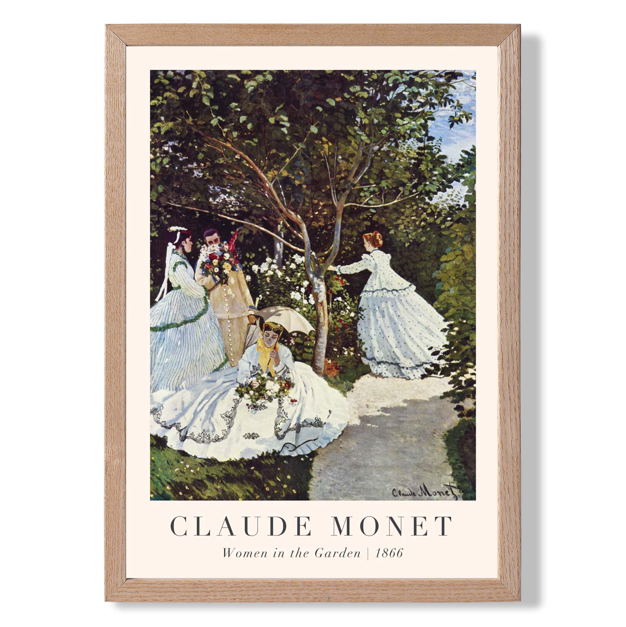 Claude Monet Women in the Garden print in Light Oak Wooden Frame
