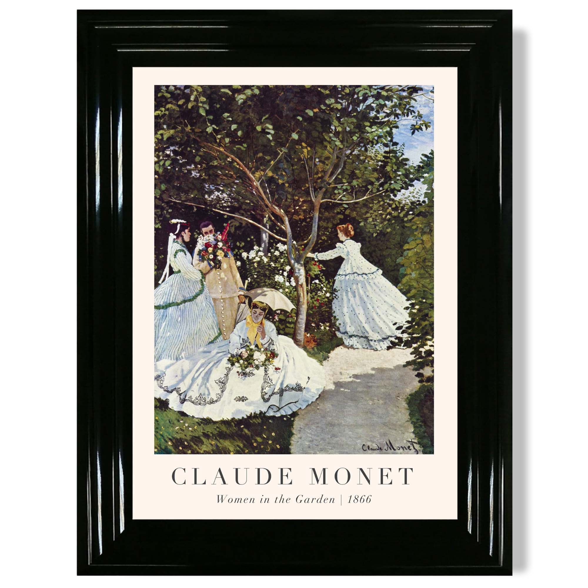 Claude Monet Women in the Garden print in Black Glossy Frame