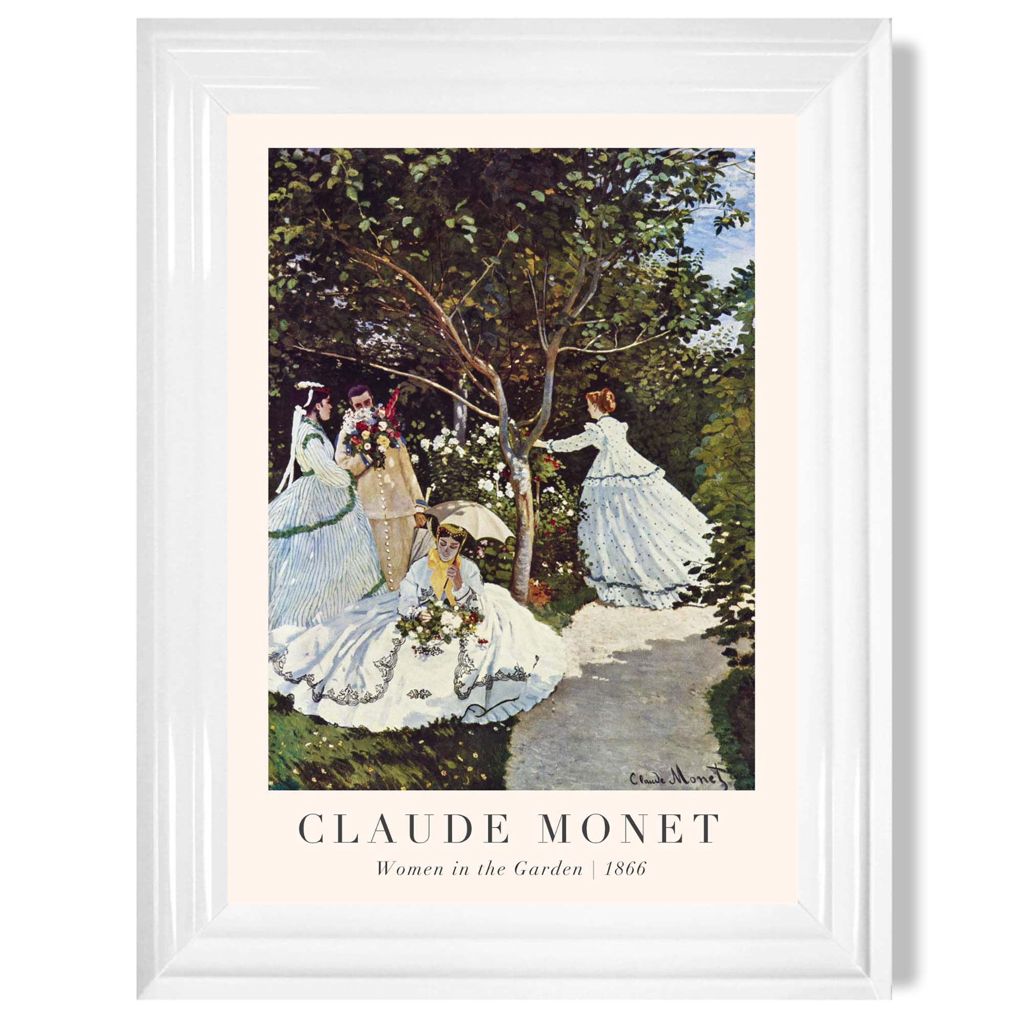 Claude Monet Women in the Garden print in White Glossy Frame