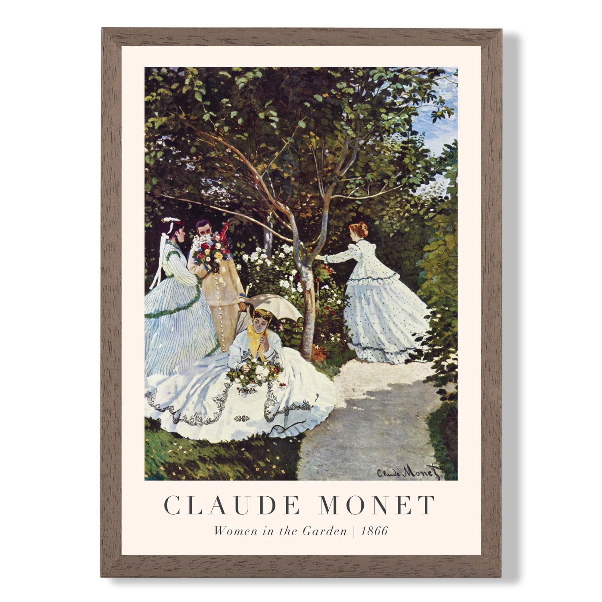 Claude Monet Women in the Garden print in Walnut Wooden Frame