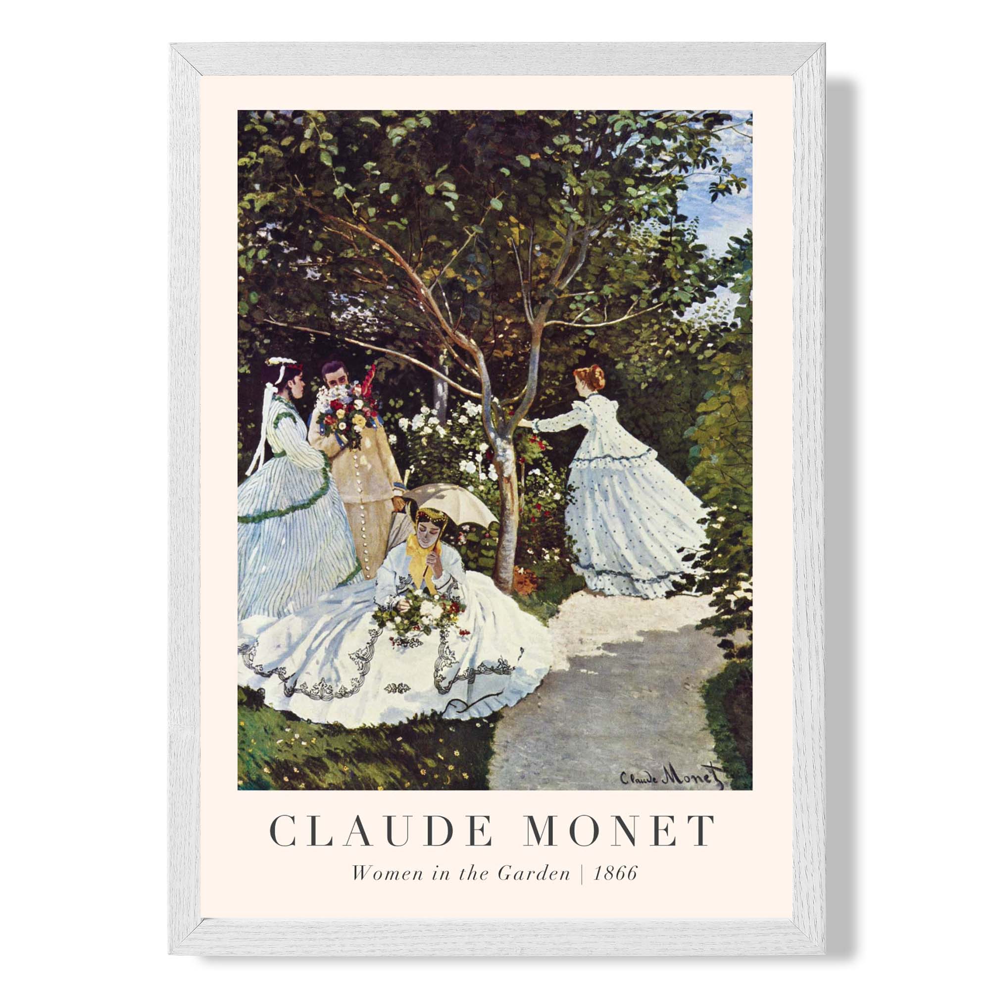 Claude Monet Women in the Garden print in White Wooden Frame
