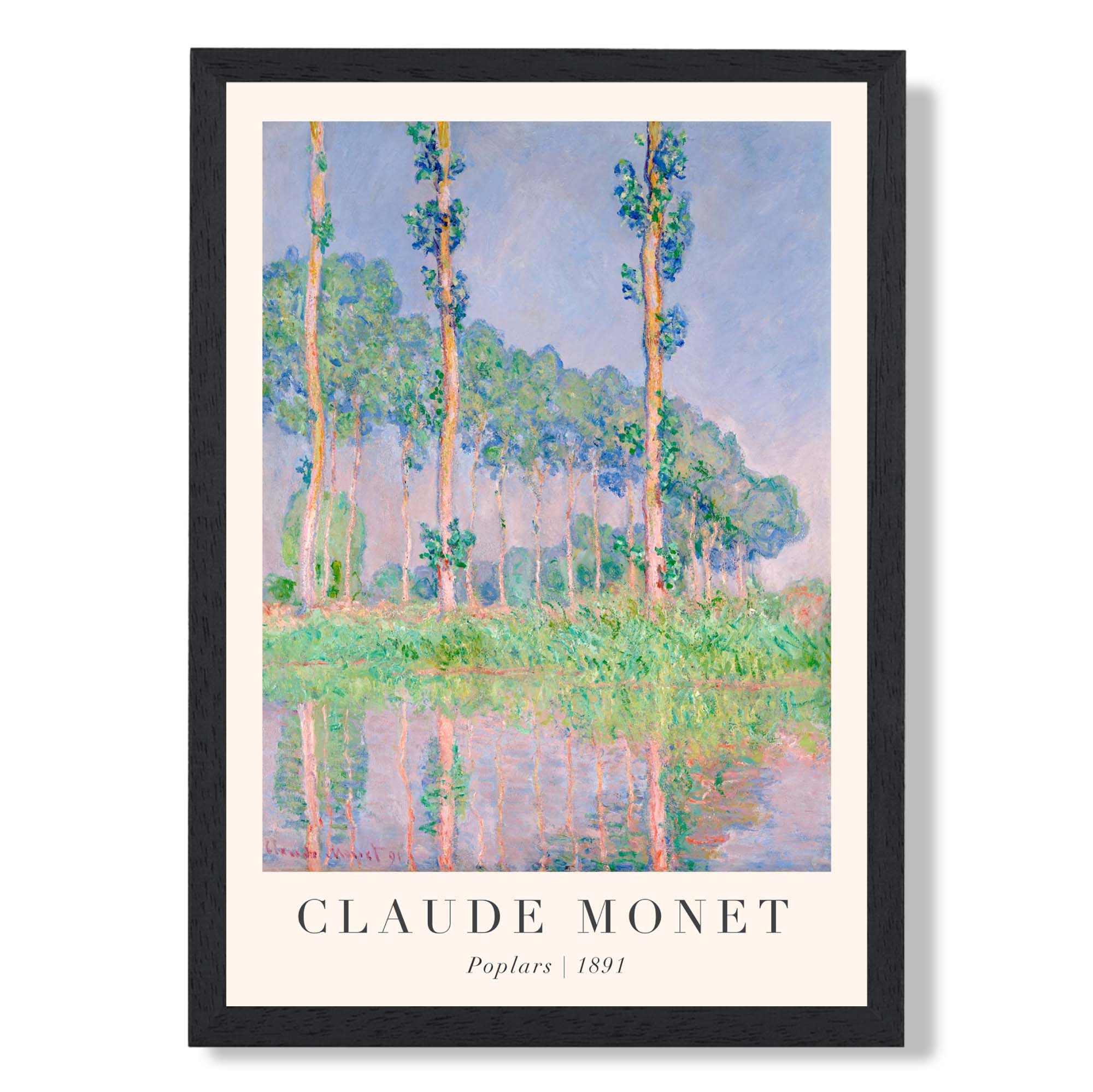Claude Monet Poplars print in Black Wooden Frame