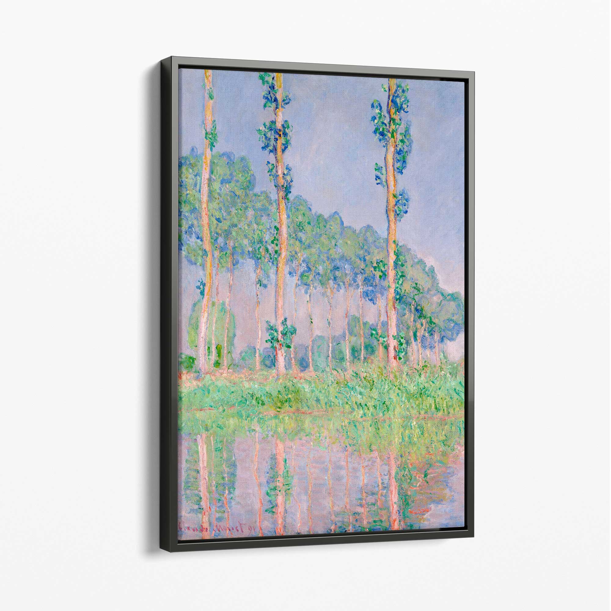 Claude Monet Poplars Canvas Art Print with Grey Float Frame