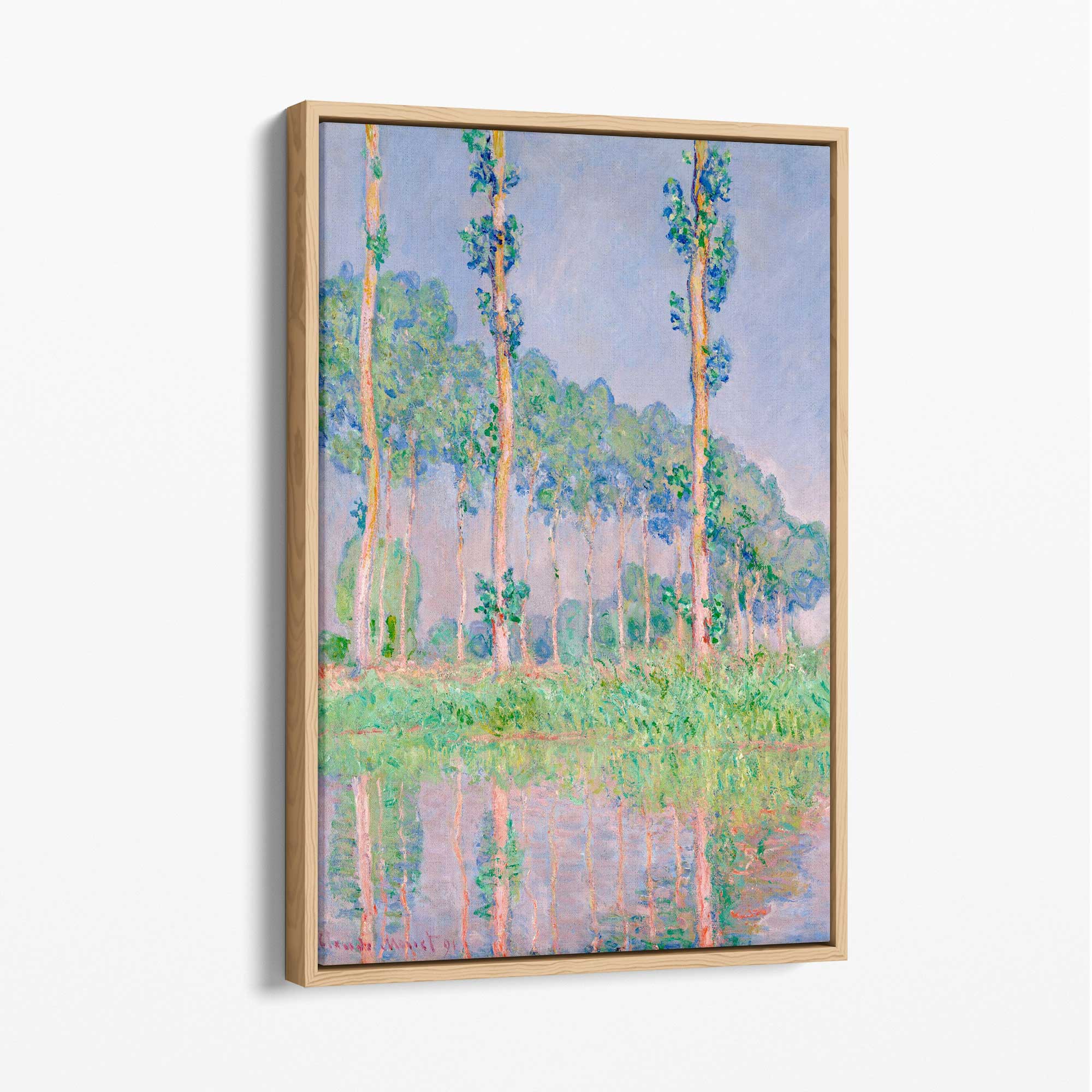 Claude Monet Poplars Canvas Art Print with Oak Float Frame
