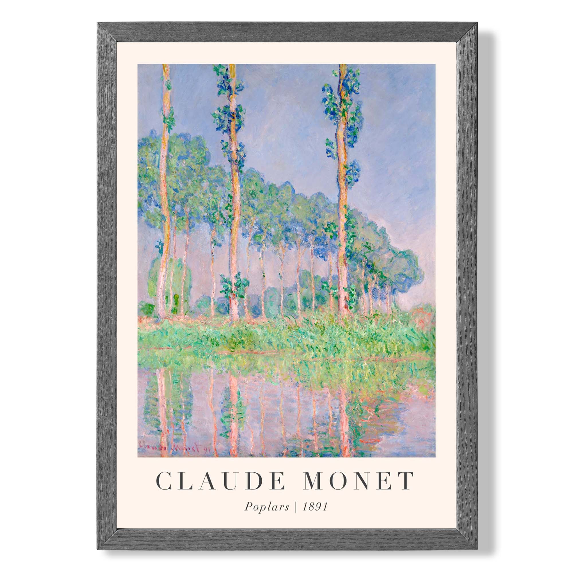 Claude Monet Poplars print in Dark Grey Wooden Frame