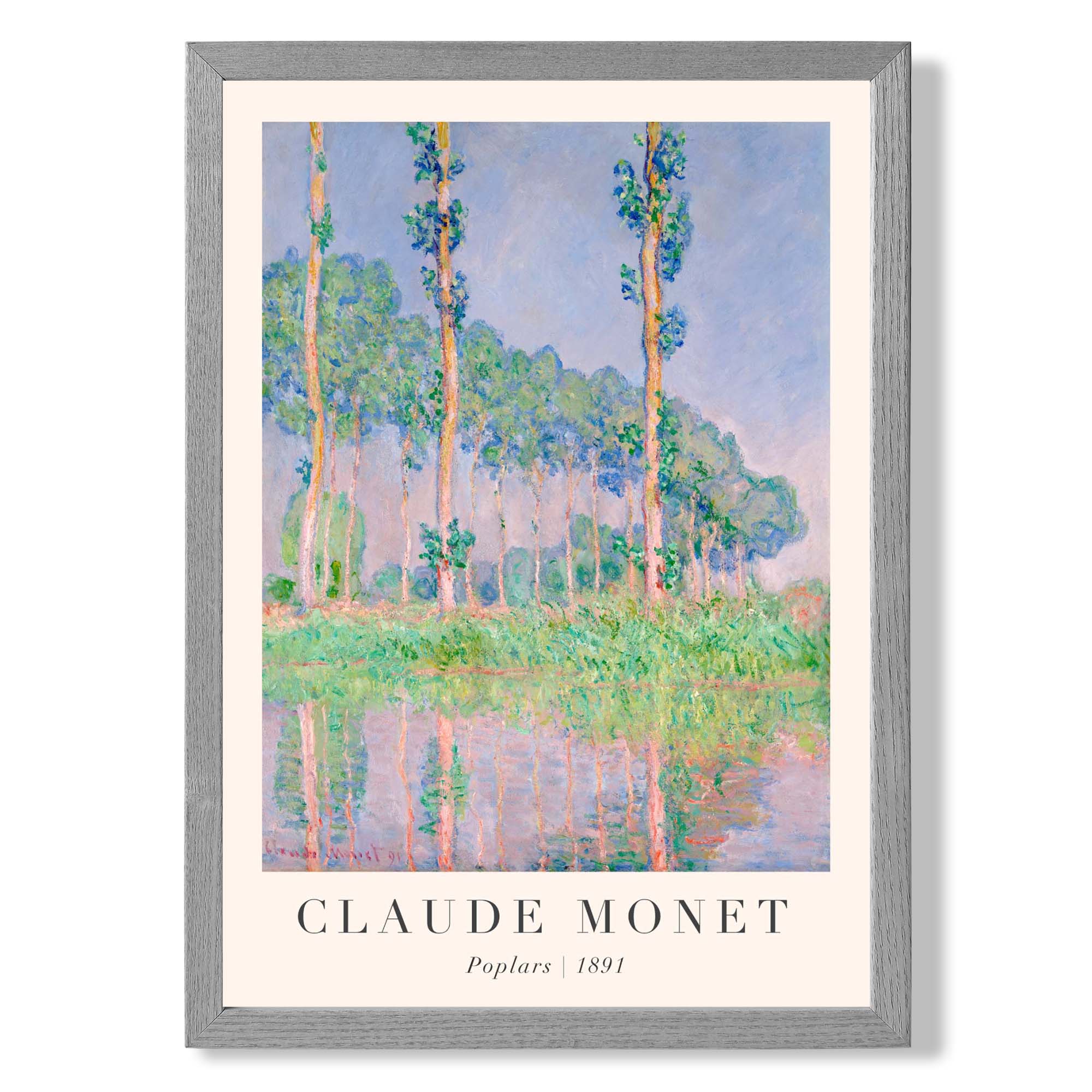 Claude Monet Poplars print in Light Grey Wooden Frame