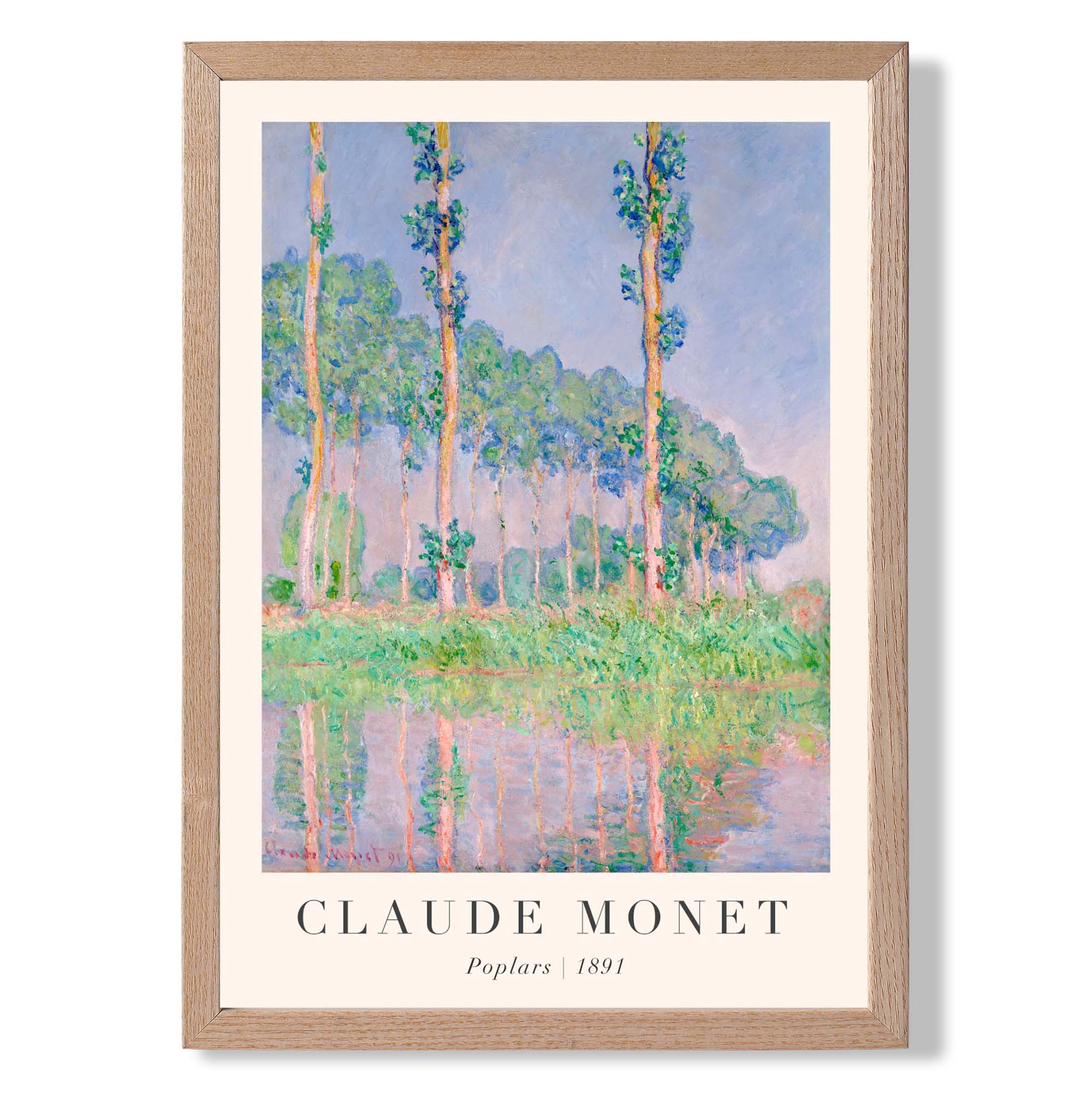 Claude Monet Poplars print in Light Oak Wooden Frame