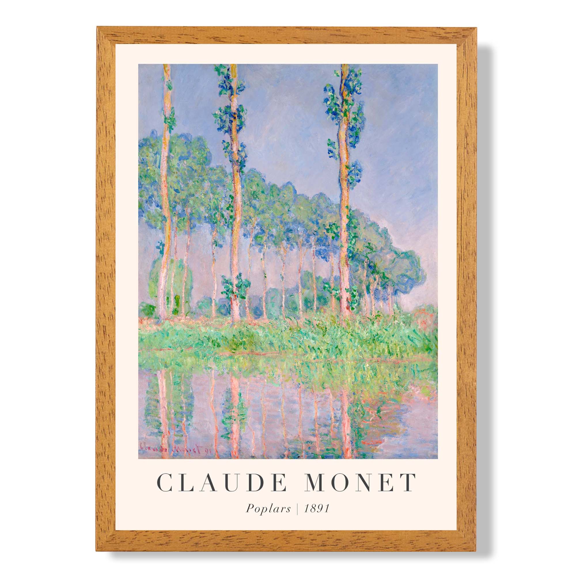 Claude Monet Poplars print in Oak Wooden Frame