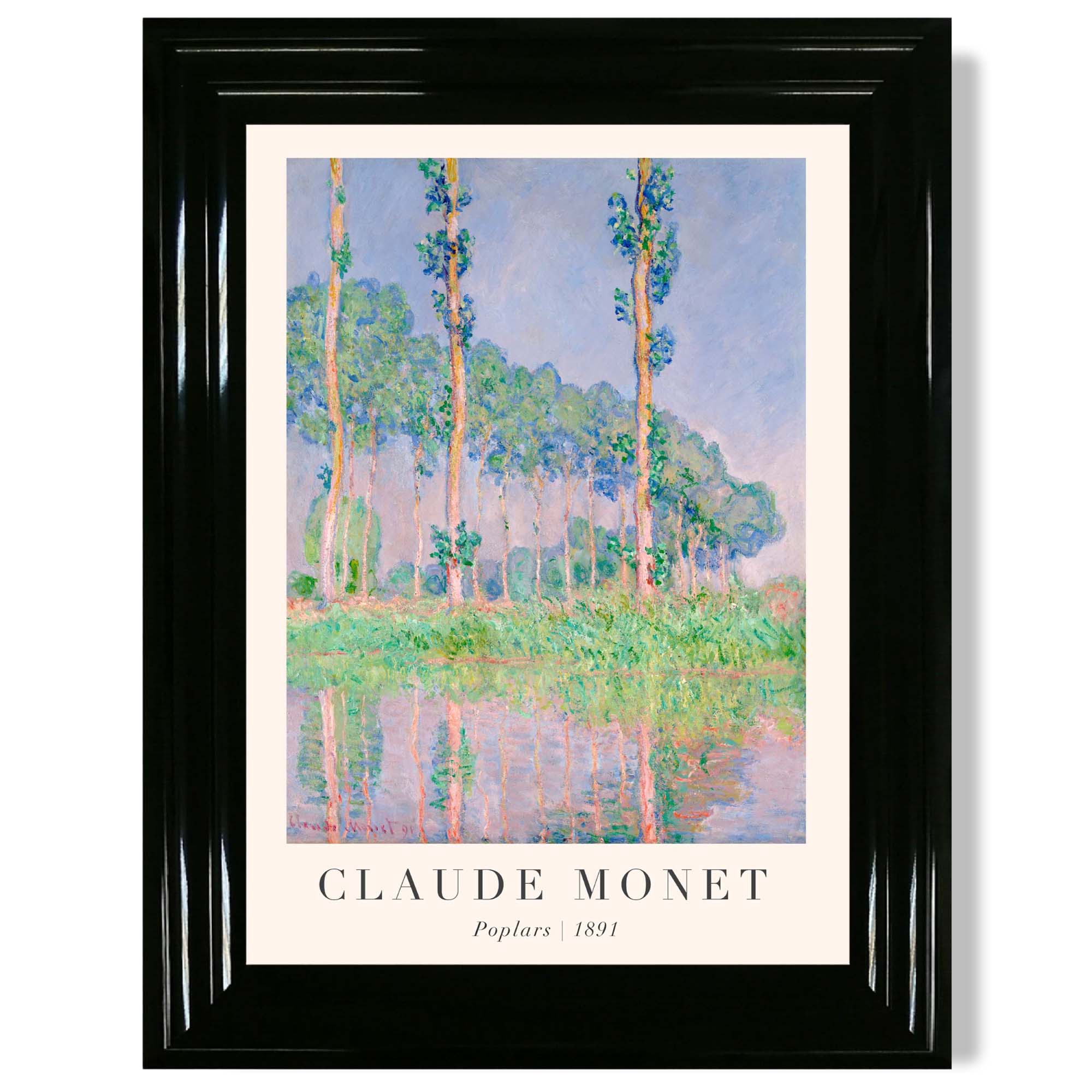 Claude Monet Poplars print in Black Glossy Frame