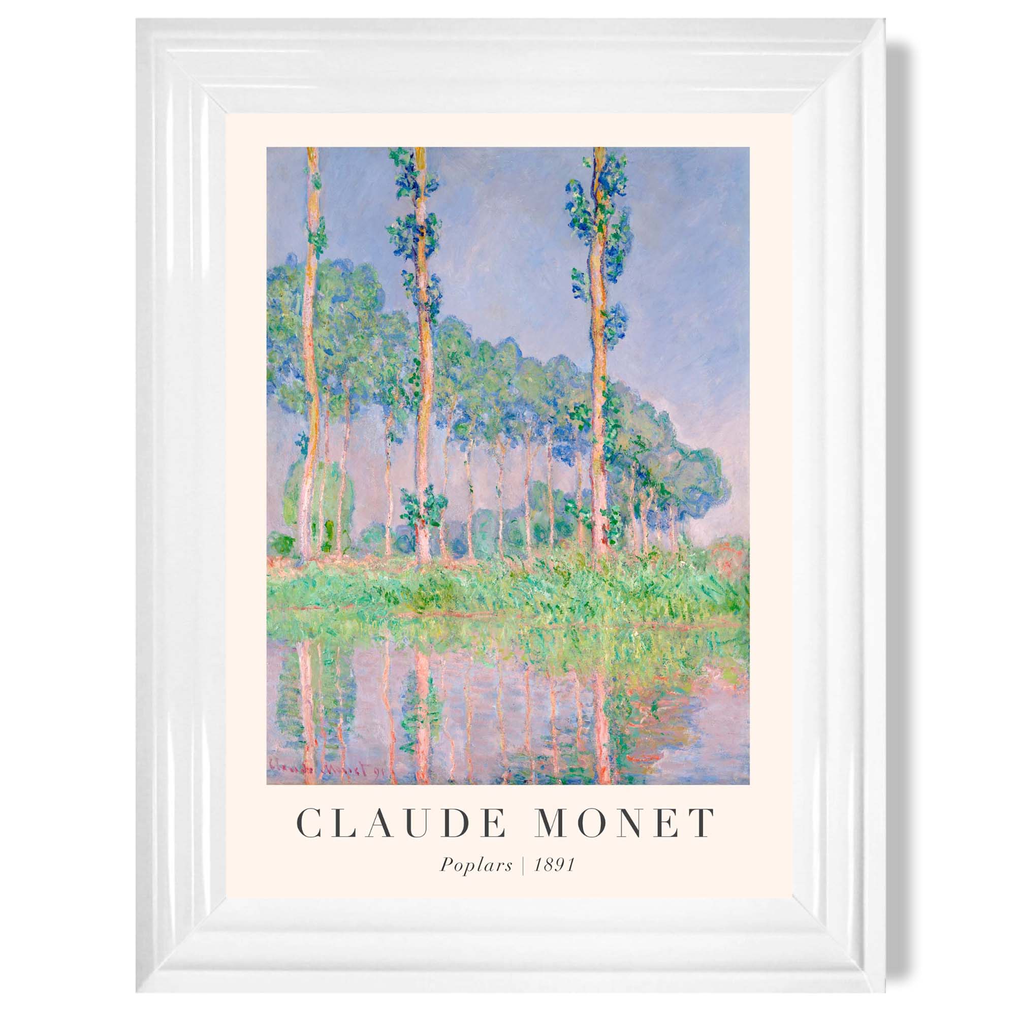 Claude Monet Poplars print in White Glossy Frame