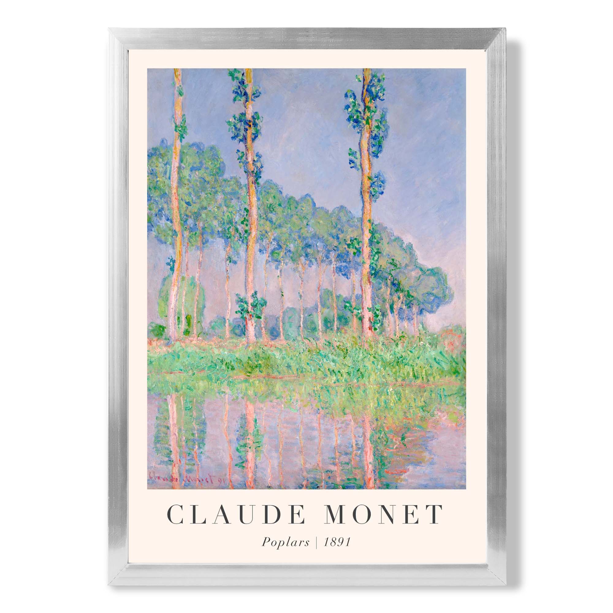 Claude Monet Poplars print in Silver Wooden Frame