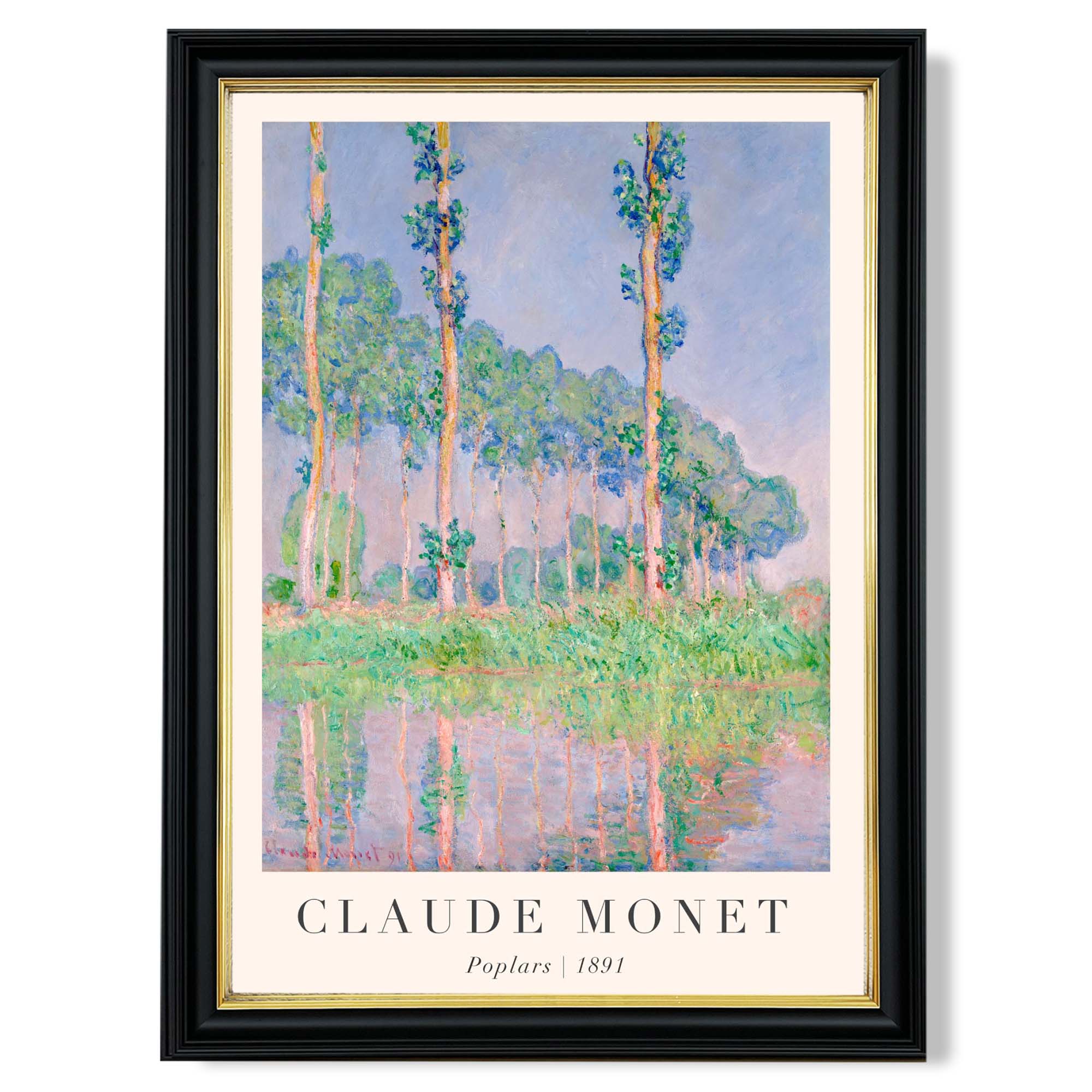 Claude Monet Poplars print in Black and Gold Frame