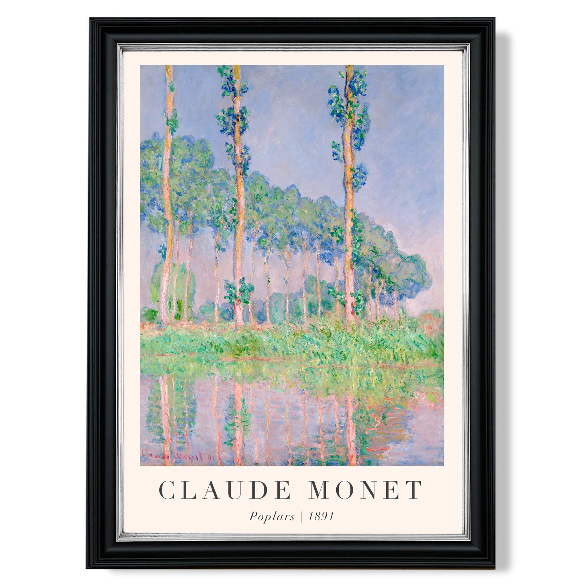 Claude Monet Poplars print in Black and silver Frame