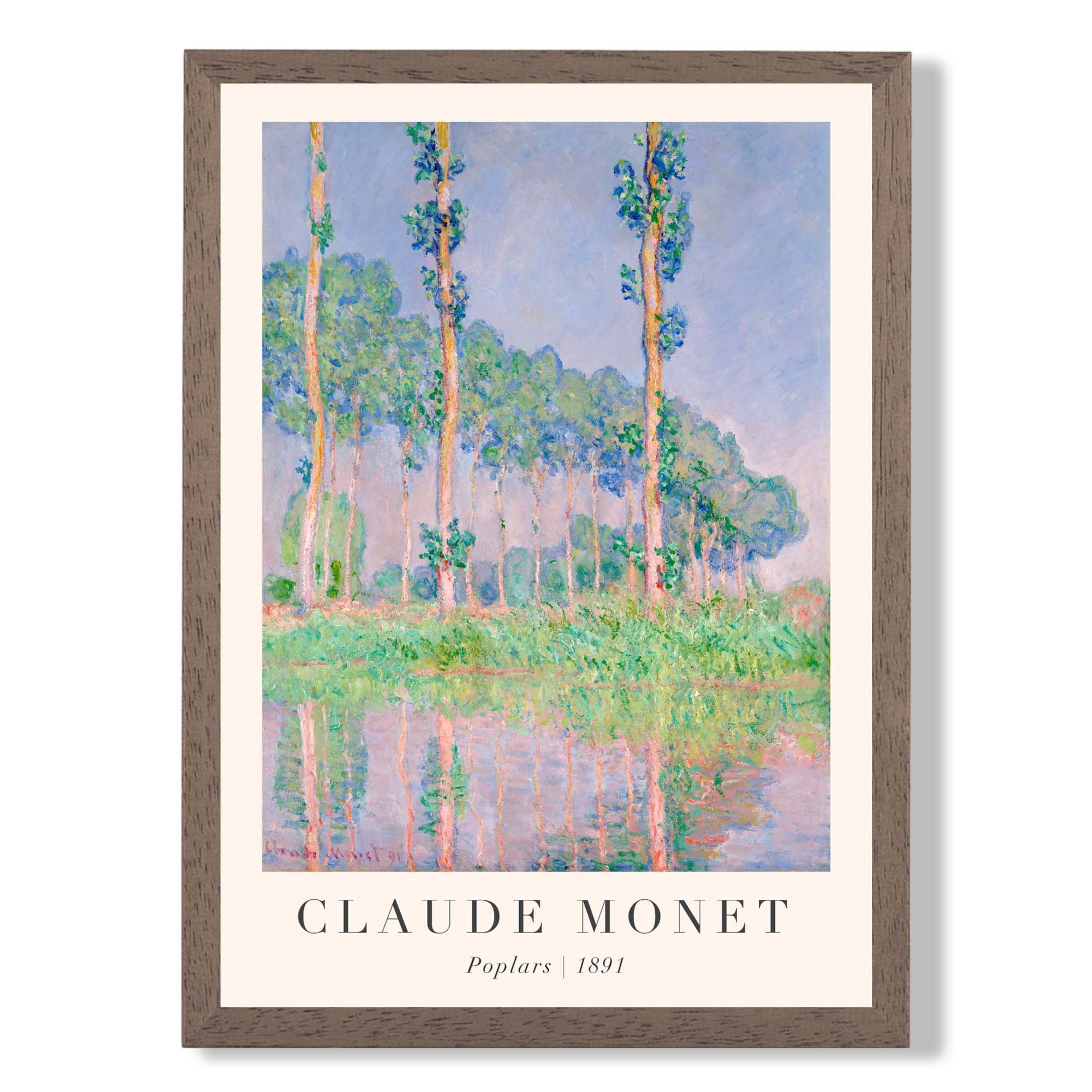 Claude Monet Poplars print in Walnut Wooden Frame
