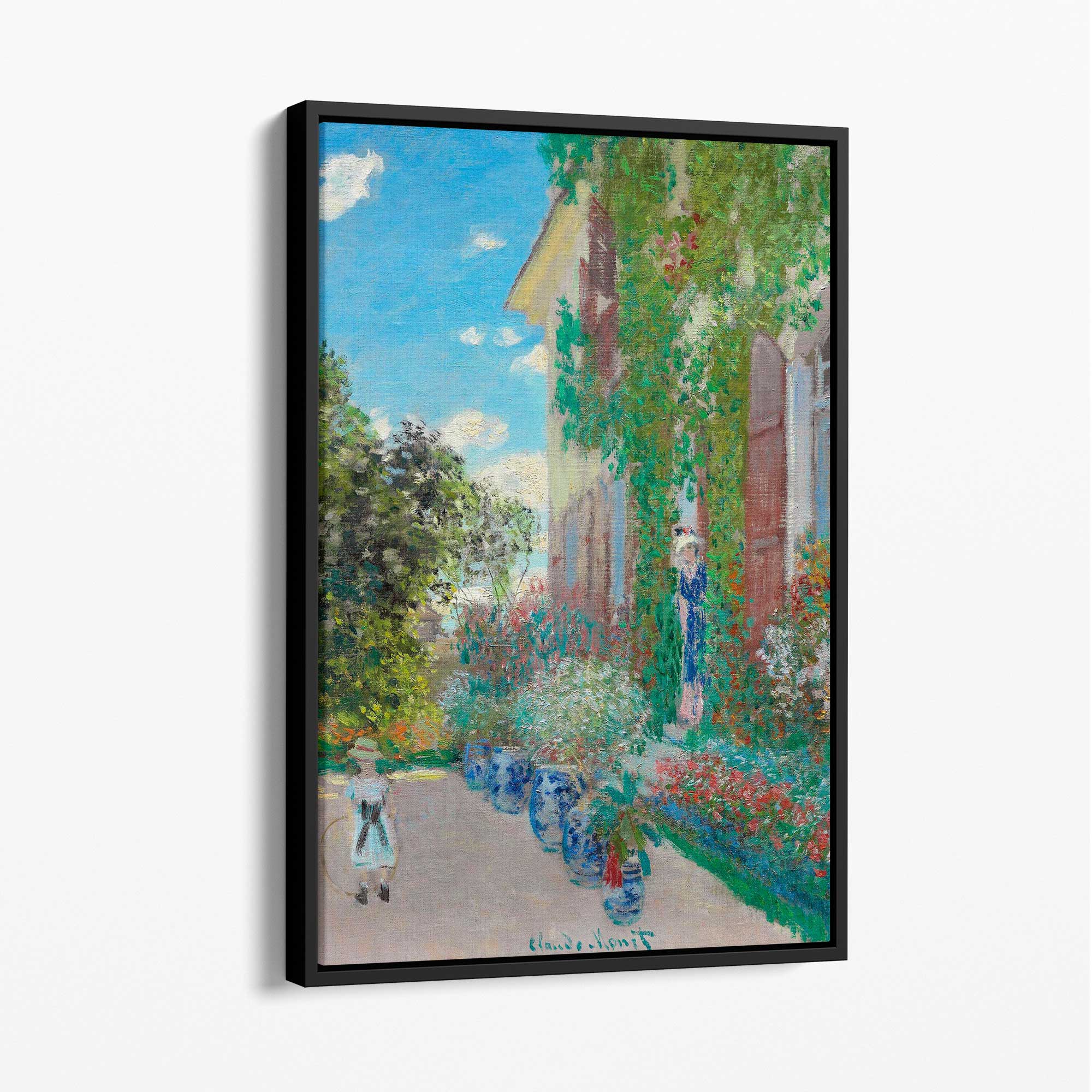 Claude Monet Artist's House at Argenteuil Canvas Art Print with Black Float Frame