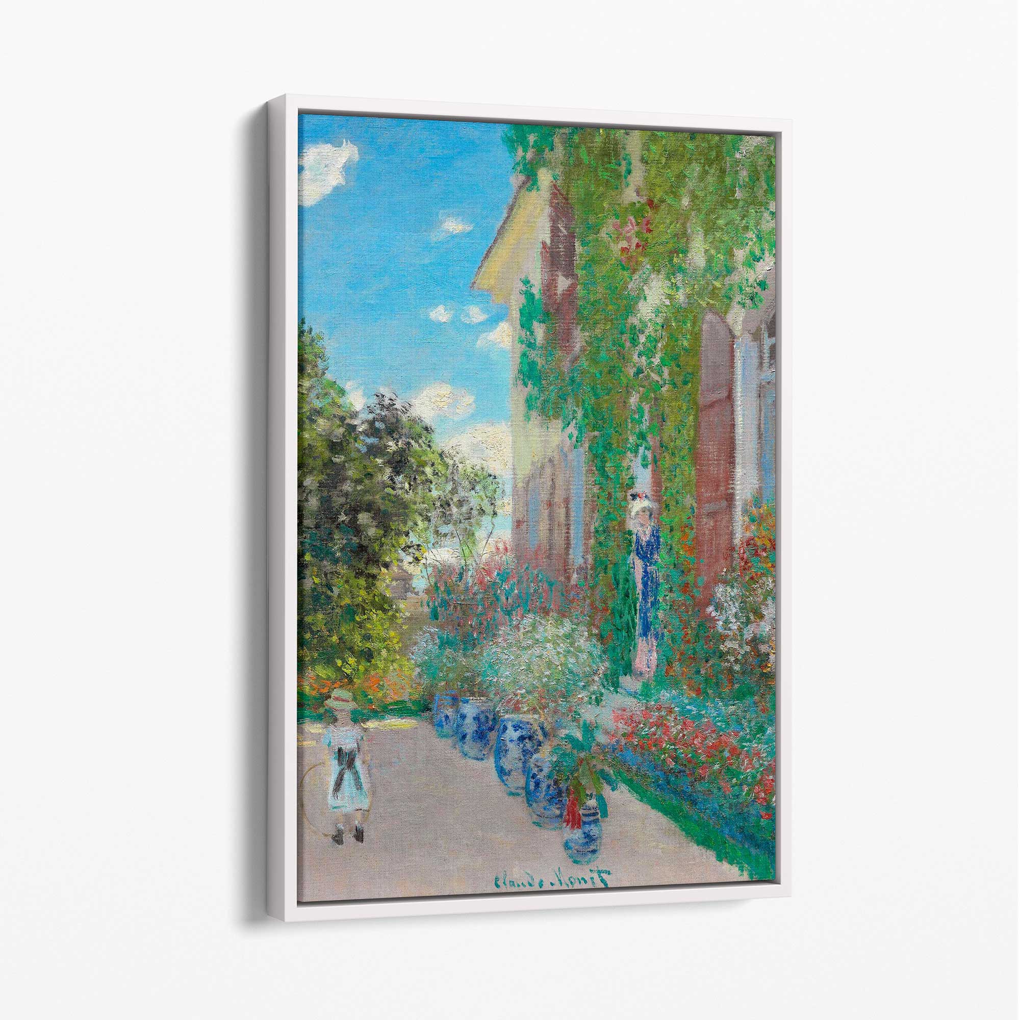 Claude Monet Artist's House at Argenteuil Canvas Art Print with White Float Frame