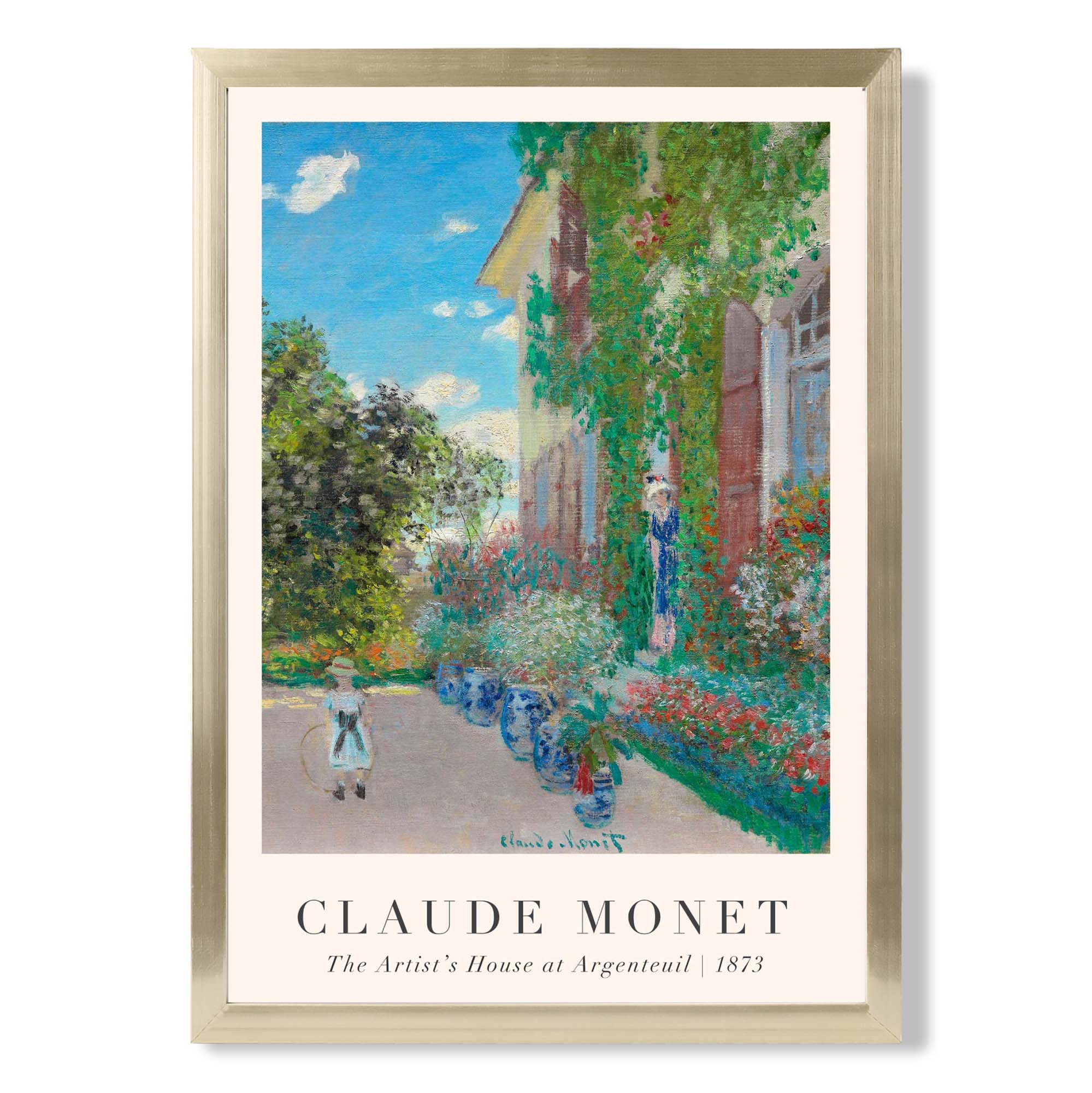 Claude Monet Artist's House at Argenteuil print in Gold Wooden Frame