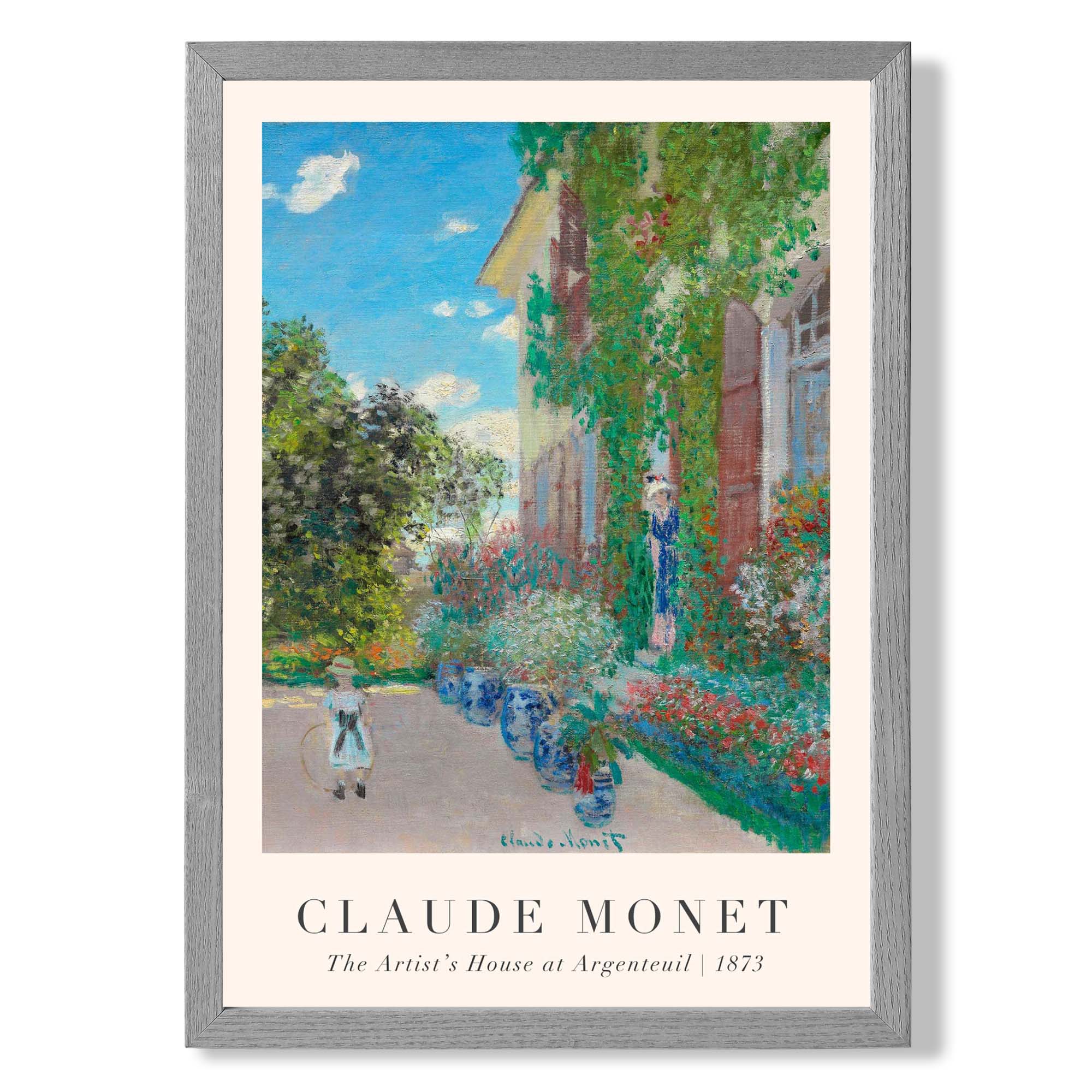 Claude Monet Artist's House at Argenteuil print in Light Grey Wooden Frame