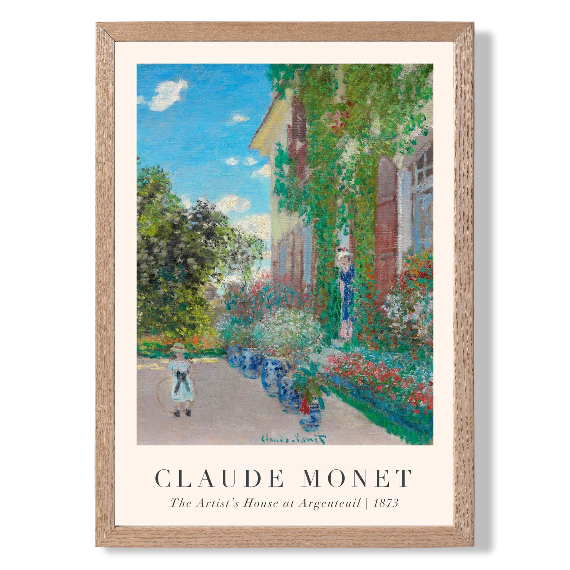 Claude Monet Artist's House at Argenteuil print in Light Oak Wooden Frame