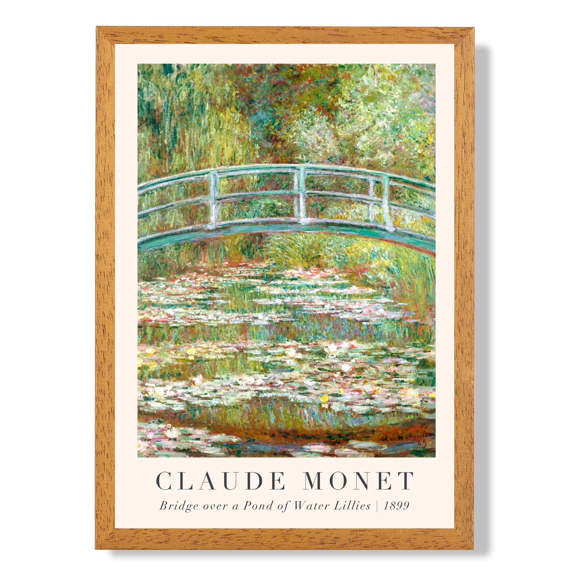Claude Monet Bridge Over Pond of Water Lillies print in Oak Wooden Frame
