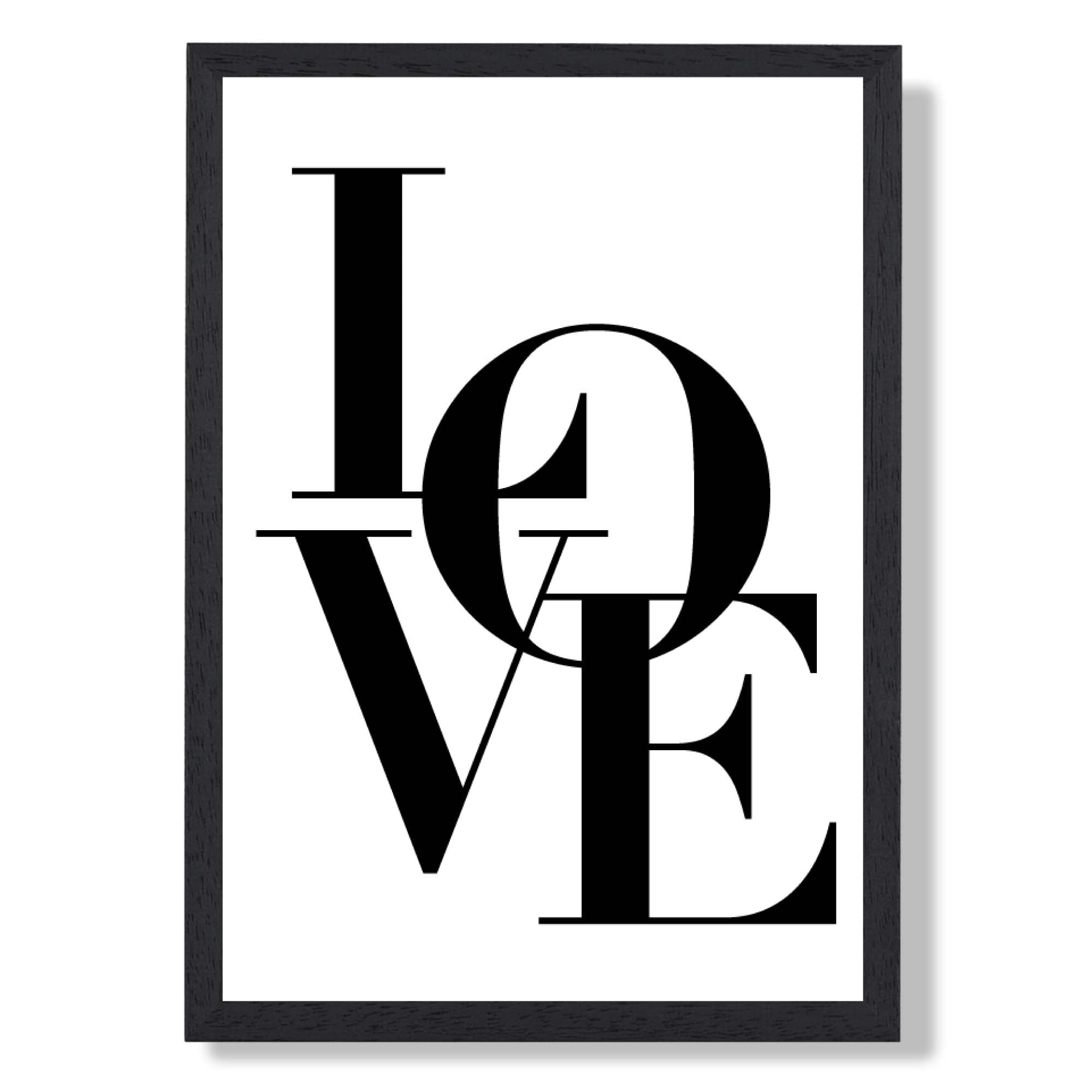 Love Typography Art Print print in Black Wooden Frame