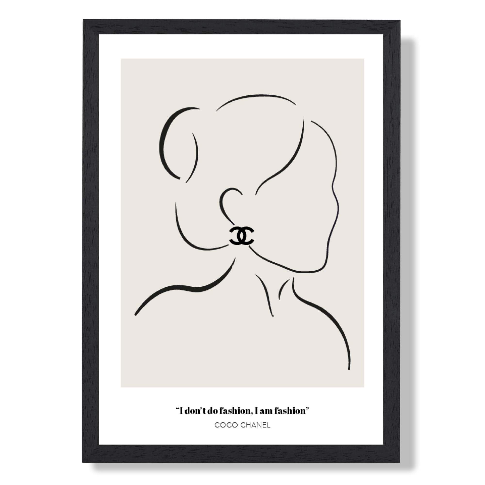 I am Fashion Sketch Quote  Art Print print in Black Wooden Frame