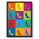 Fashion Shoes in Pop Art Style Art Print print in Black Wooden Frame