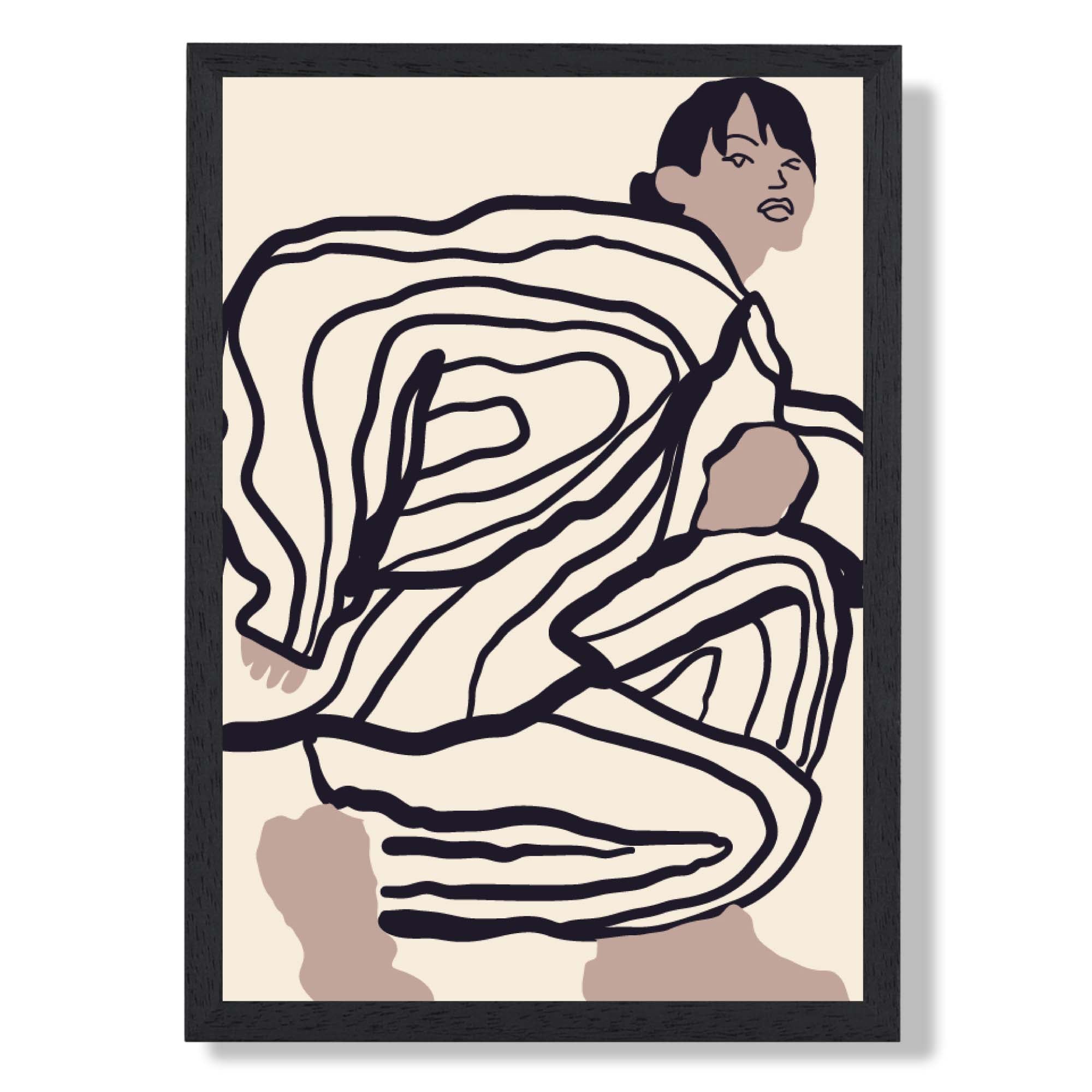La Mode Active In Beige Art Print print in Black Wooden Frame