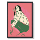 La Mode Thoughtful in Pink Art Print print in Black Wooden Frame