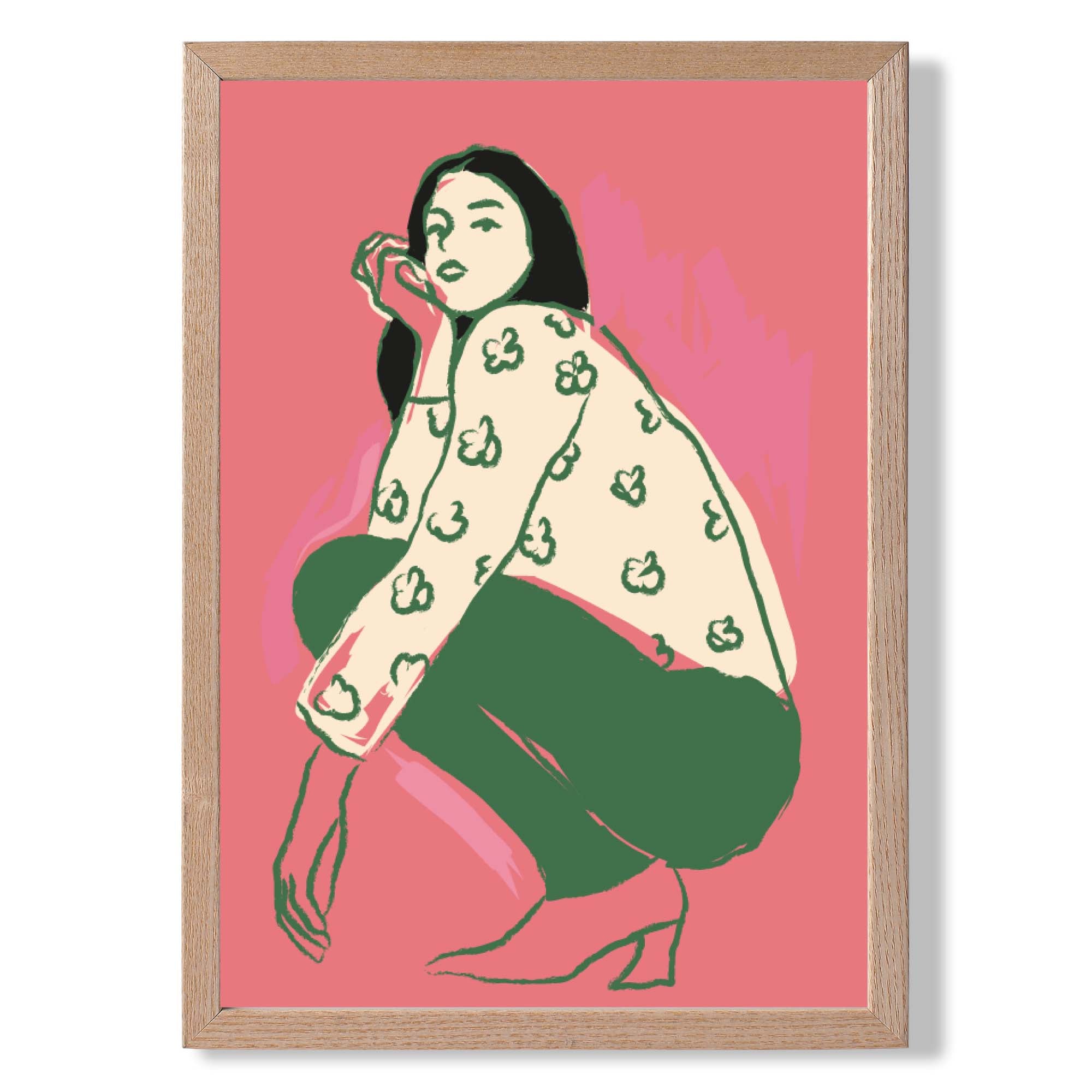 La Mode Thoughtful in Pink Art Print Wall Art Print