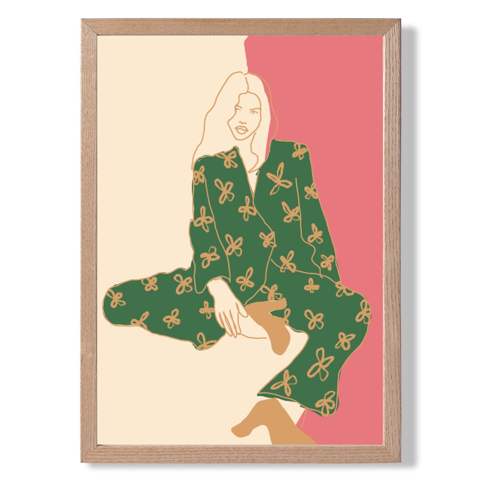 La Mode Lounging in Green Art Print Wall Art Print
