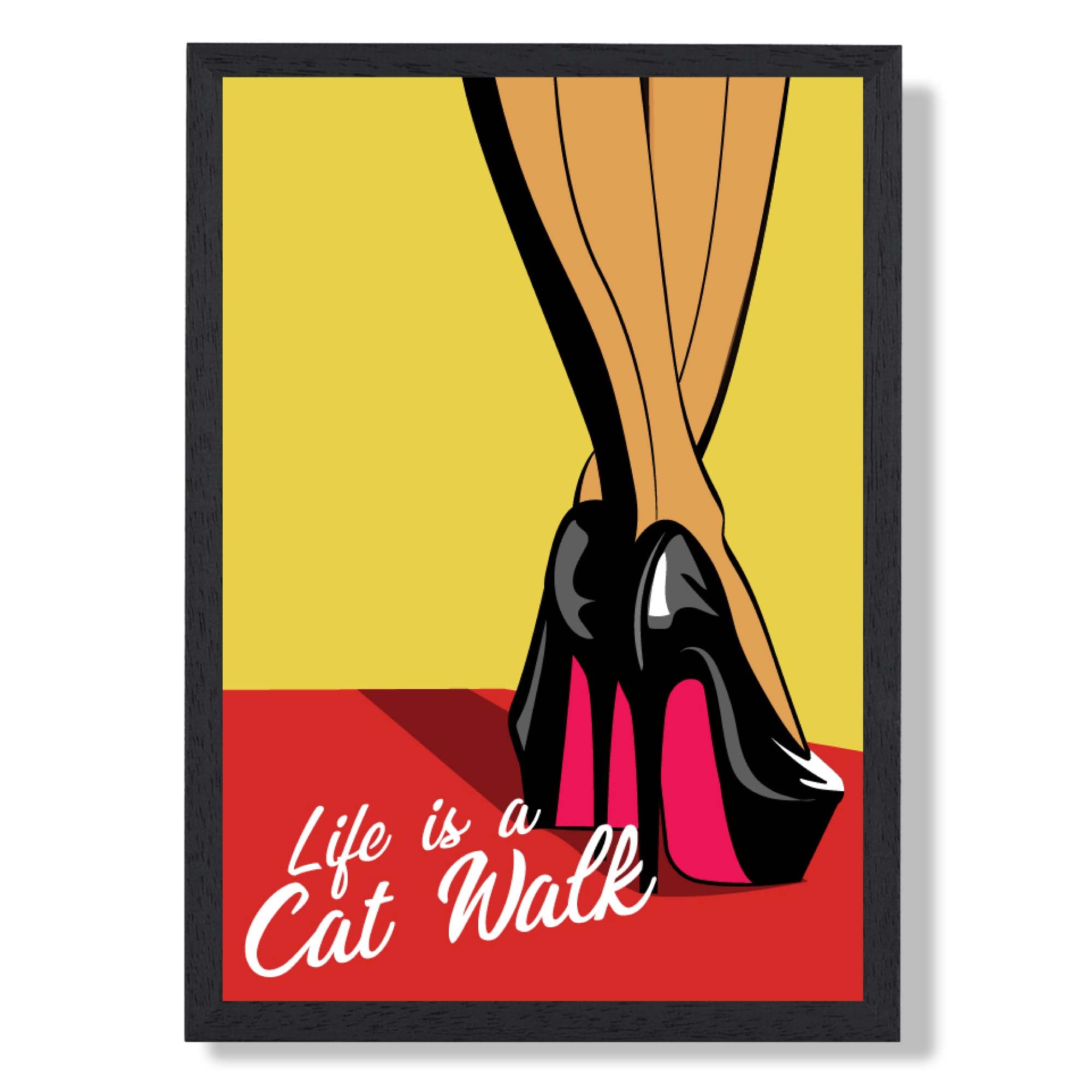 Catwalk Legs Quote Art Print print in Black Wooden Frame
