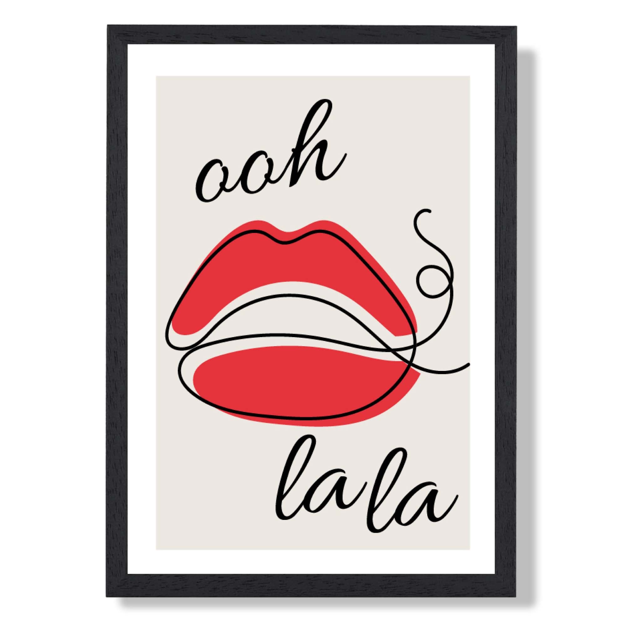 Ooh La La Lips Sketch Art Print print in Black Wooden Frame
