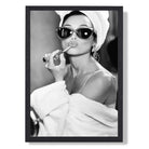 Audrey Hepburn Lipstick Art Print print in Black Wooden Frame