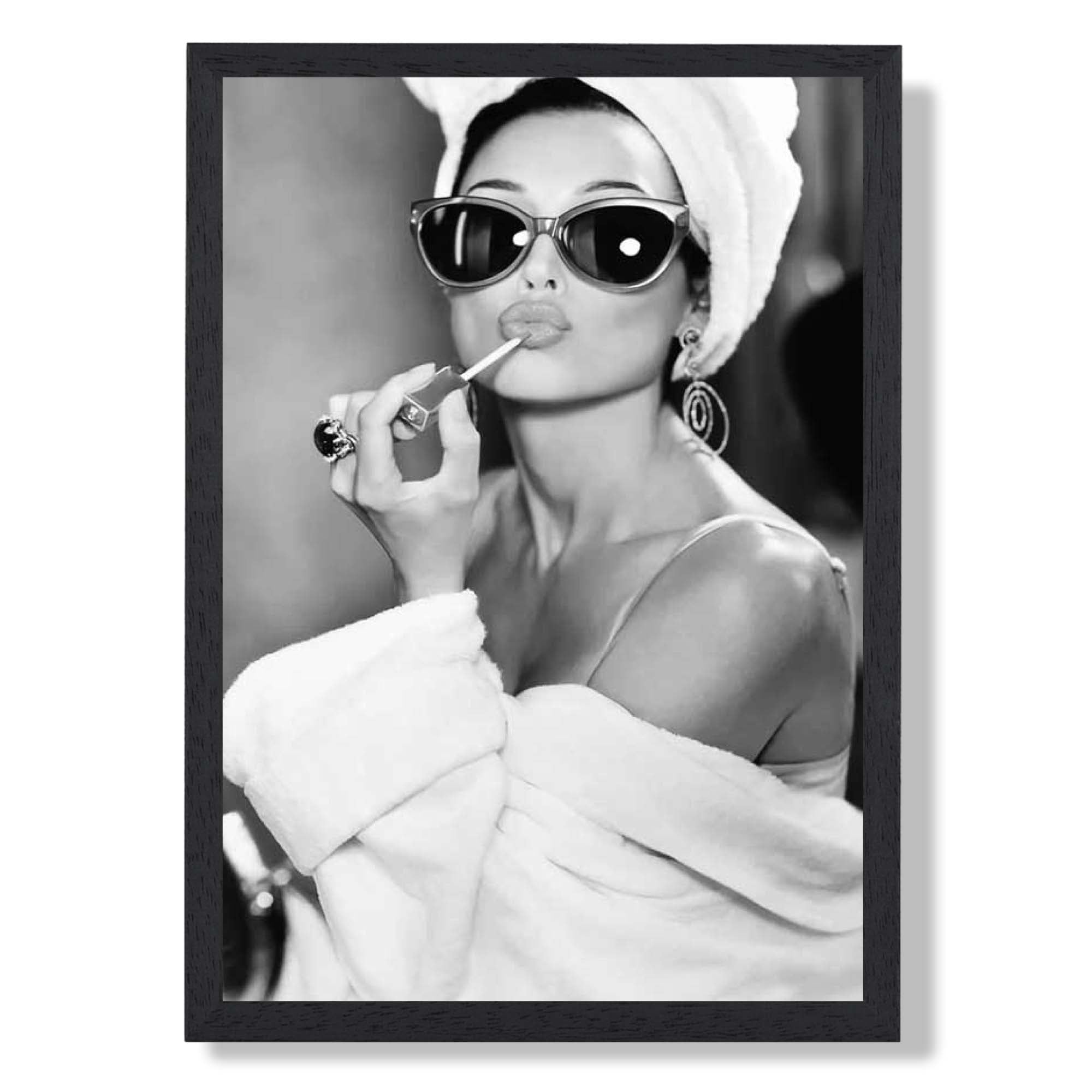 Audrey Hepburn Lipstick Art Print print in Black Wooden Frame