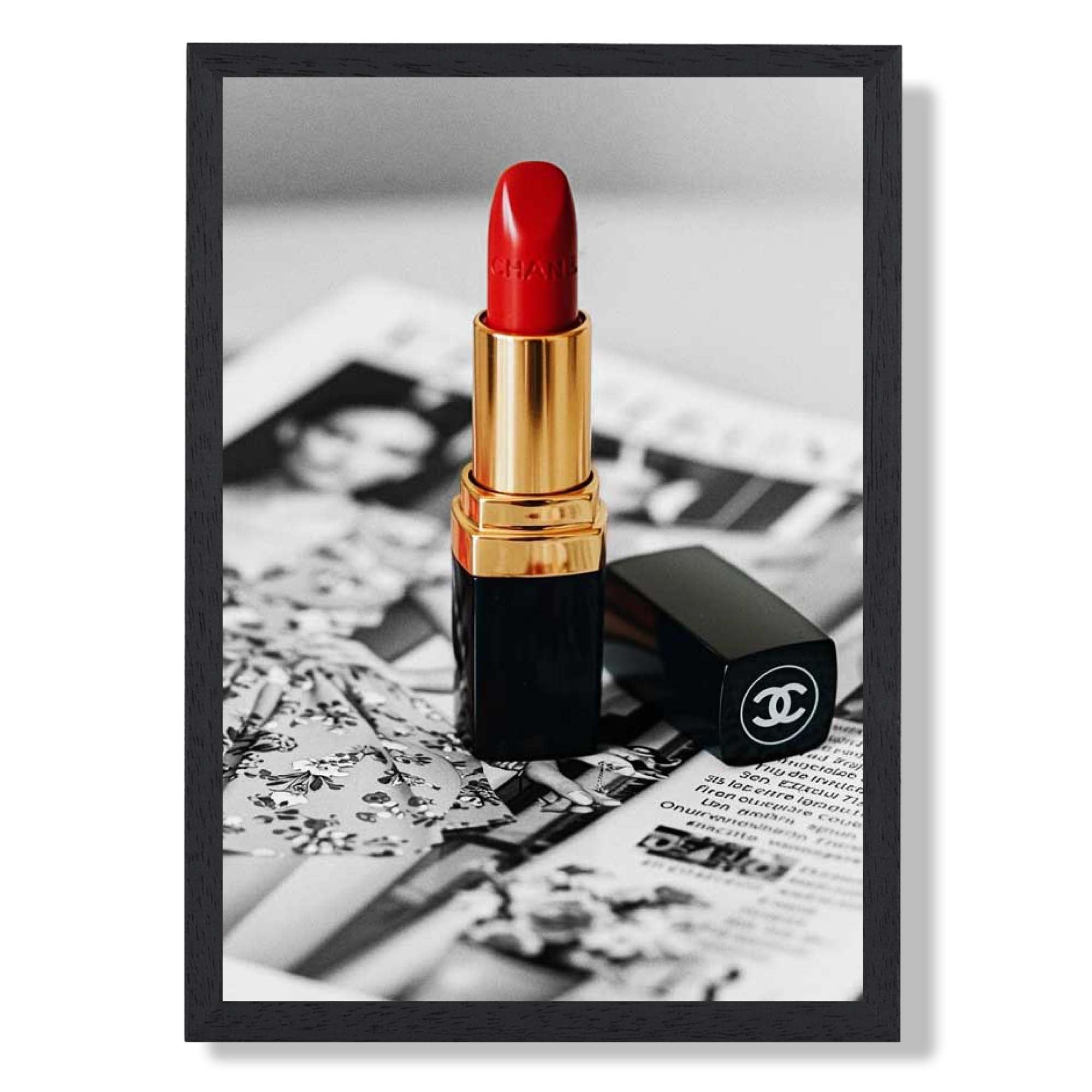 Iconic Red  Lipstick Art Print print in Black Wooden Frame