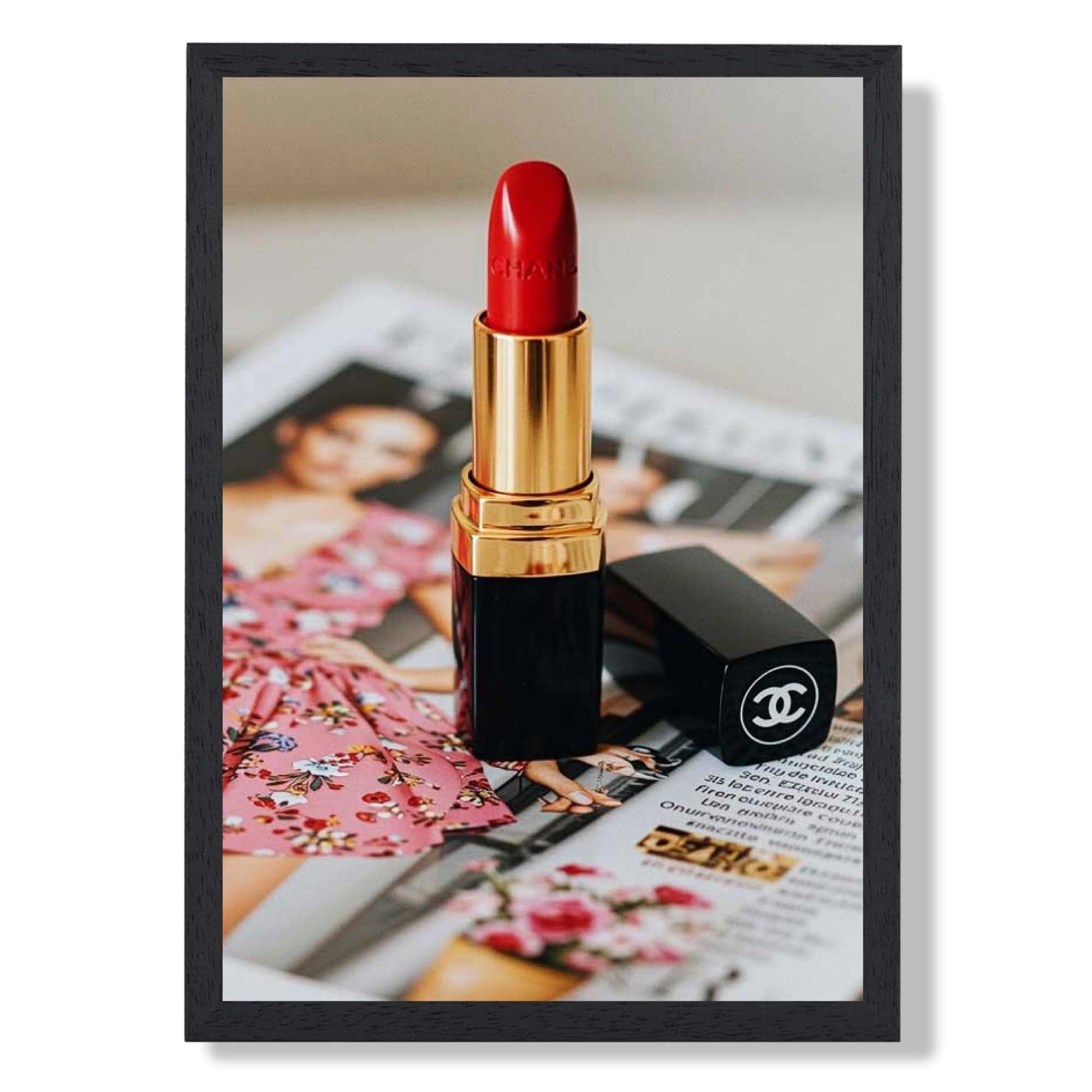 Luxury Red Lipstick Art Print print in Black Wooden Frame