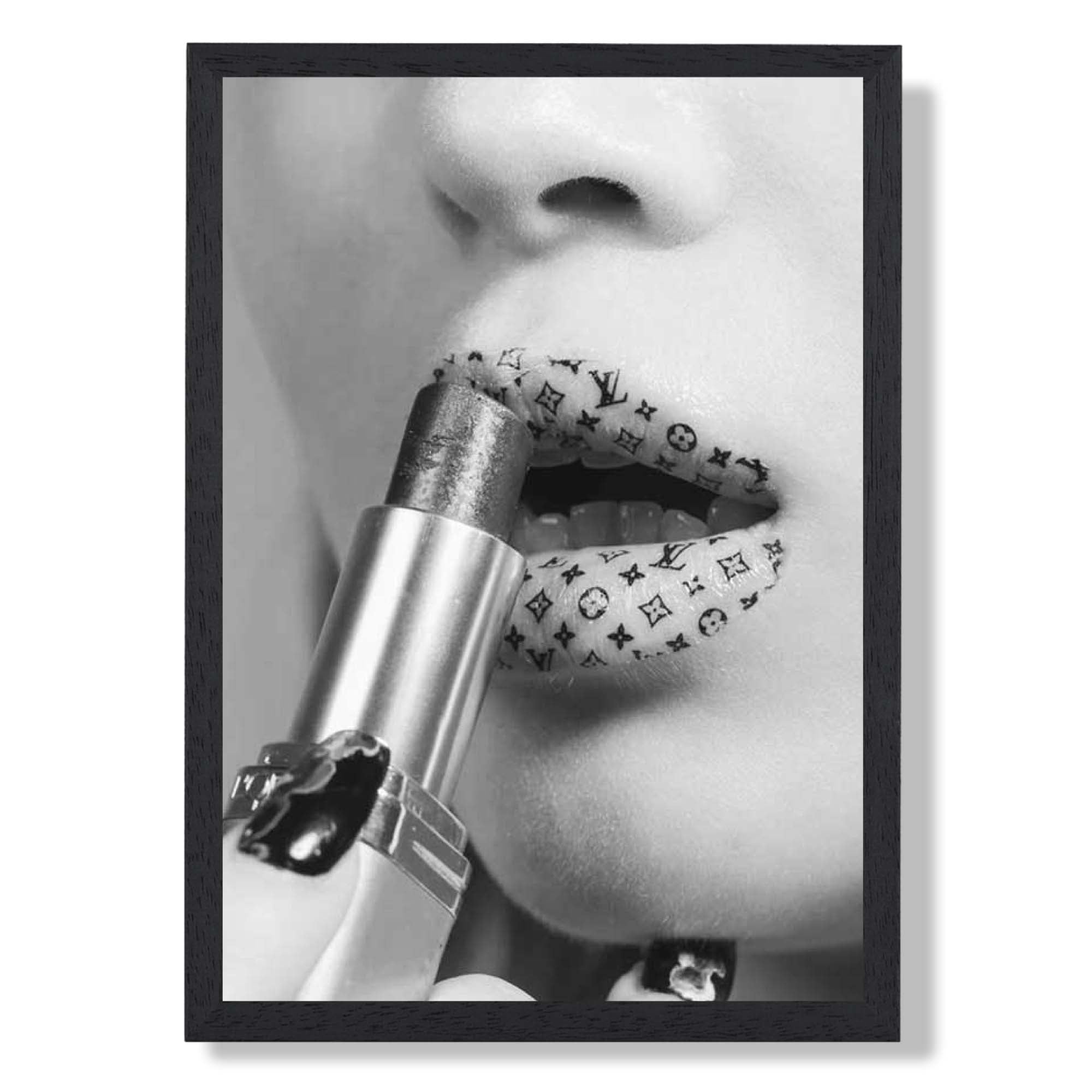 Fashion Lipstick Art Print print in Black Wooden Frame