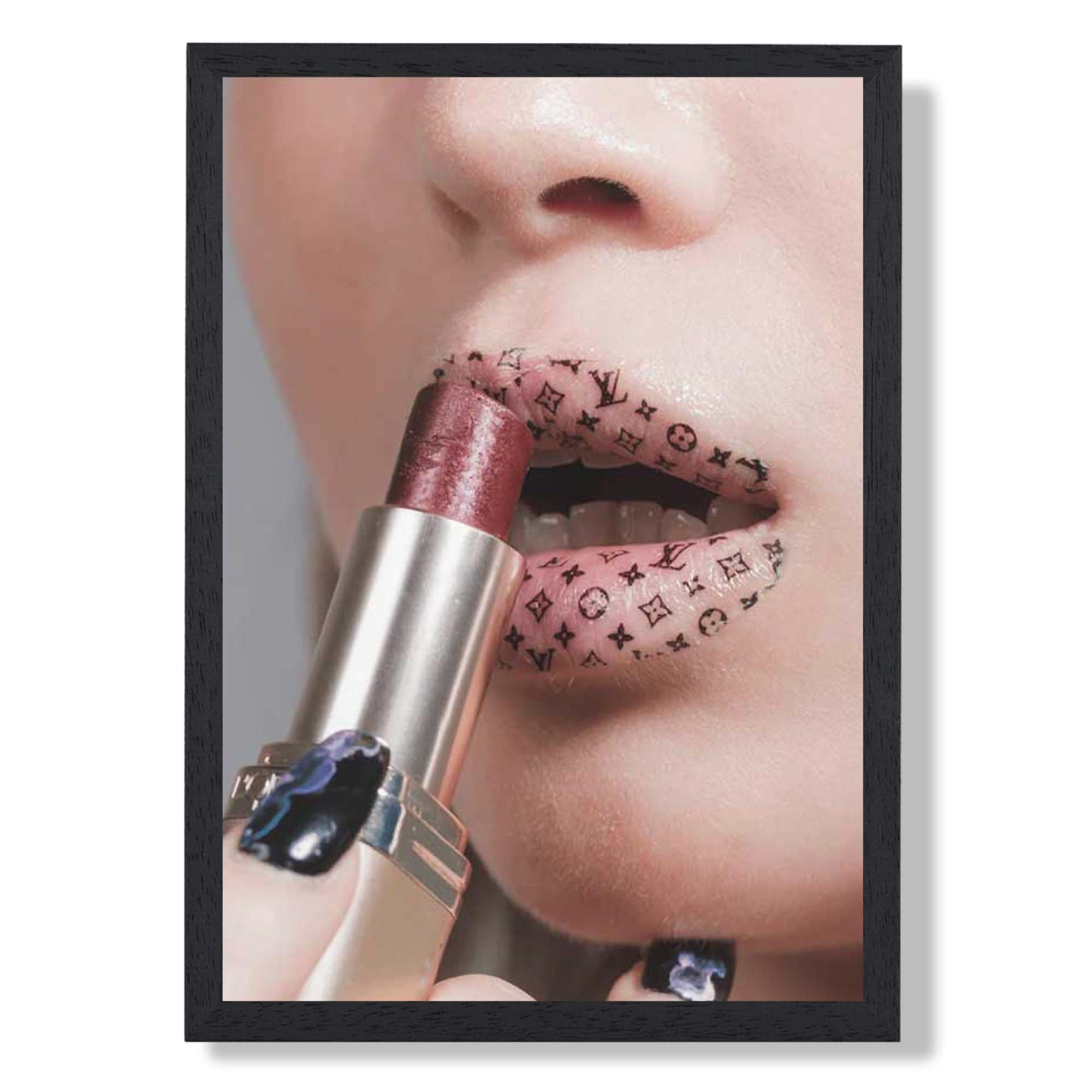 Pink Lipstick Art Print print in Black Wooden Frame