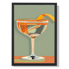 Retro Cocktail Glass Print in Green and Orange Art Print print in Black Wooden Frame