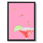 Dive into Cocktail Pink Art Print print in Black Wooden Frame
