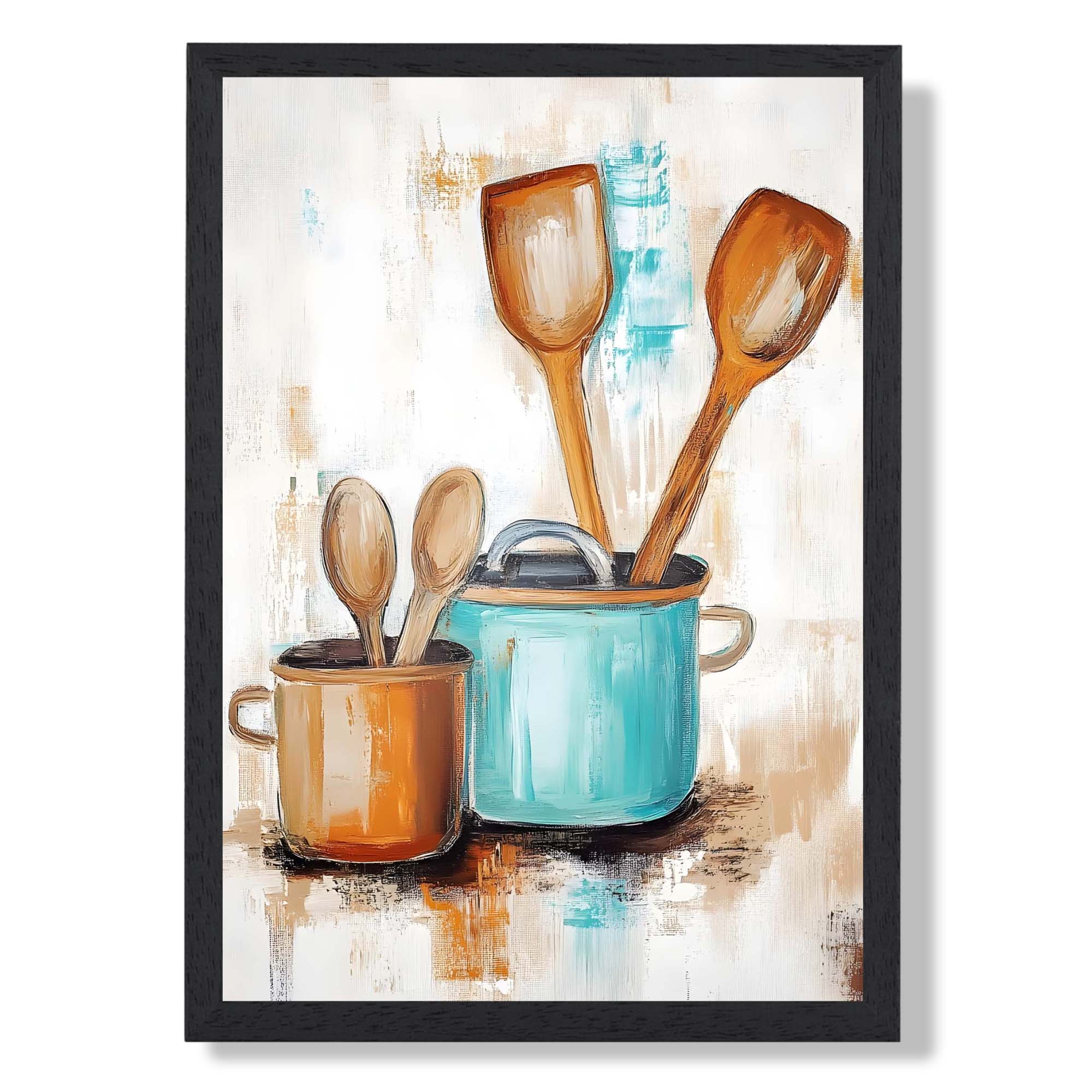 Kitchen Utensils Vintage No 3 Art Print print in Black Wooden Frame