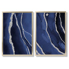 Navy Blue and Silver Abstract Set of 2 Art Prints with Gold Frame