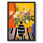 Maximalist Floral in Orange and Yellow Art Print print in Black Wooden Frame